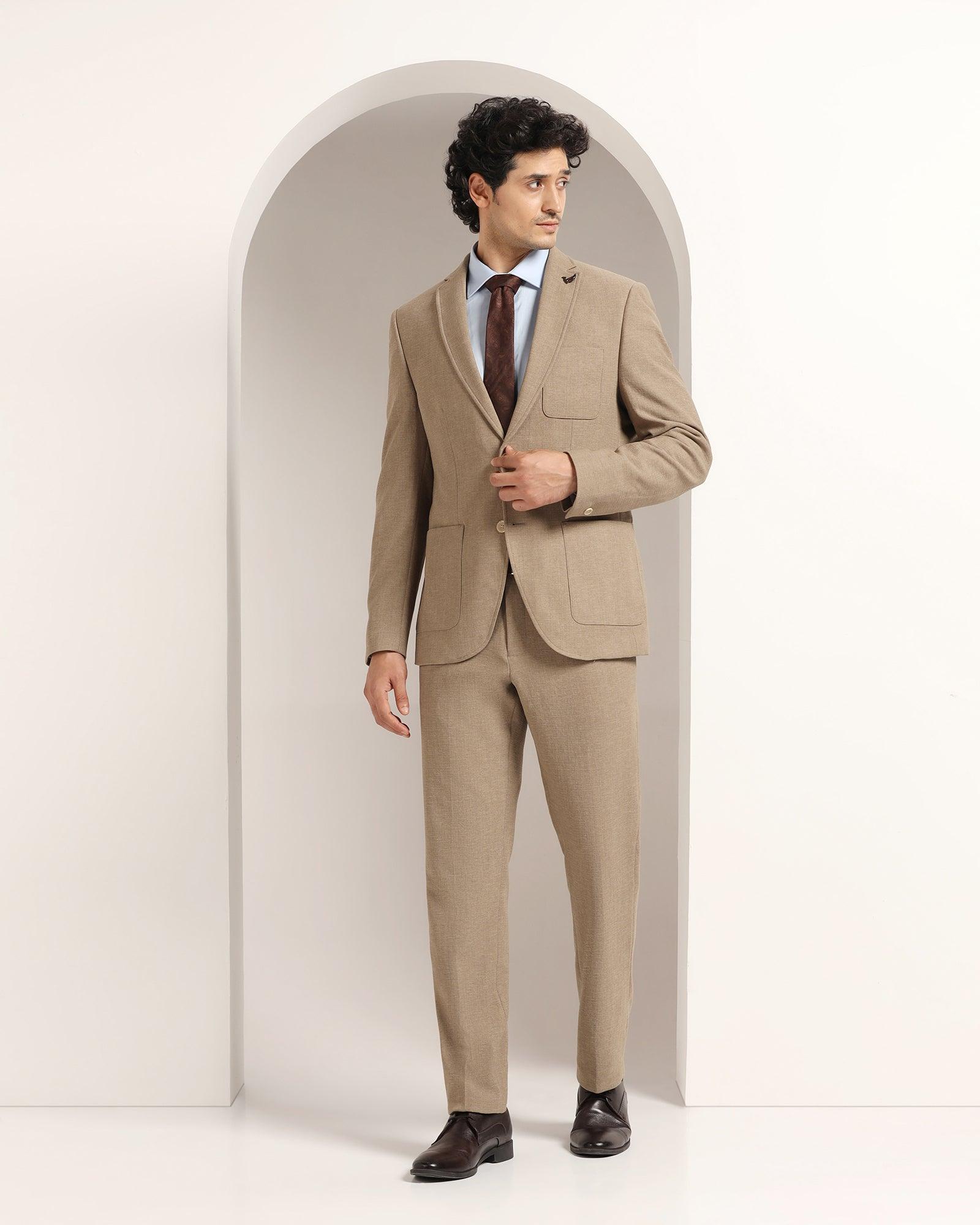 Two Piece Khaki Solid Formal Suit - Juttex