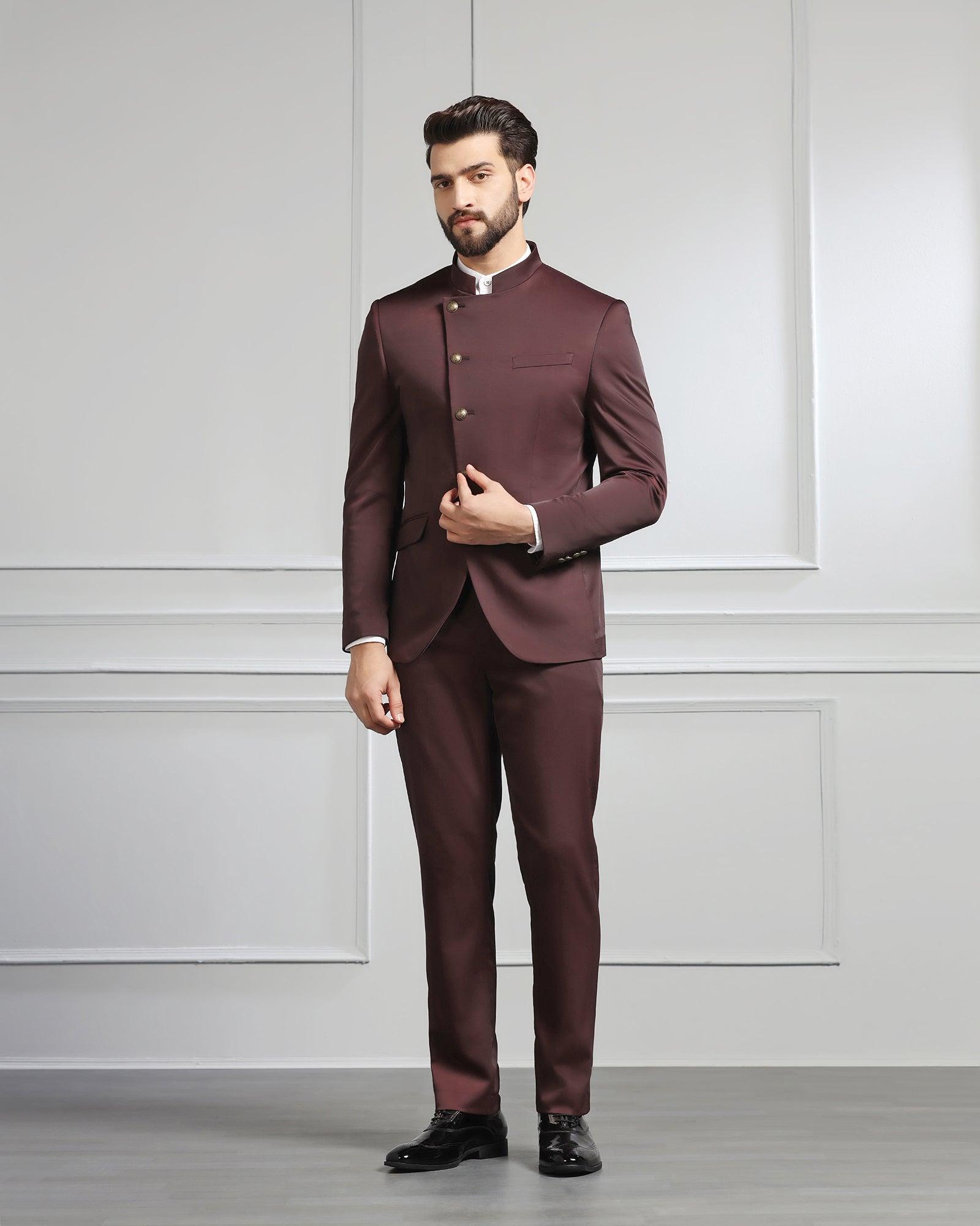 Two Piece Wine Solid Formal Suit - Ossessione - Blackberrys