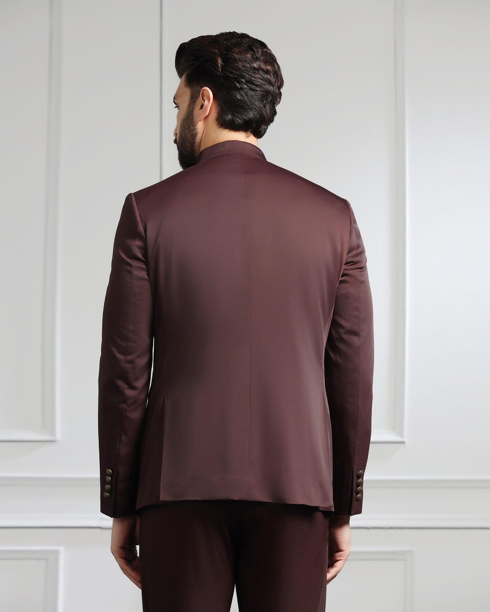 Two Piece Wine Solid Formal Suit - Ossessione - Blackberrys