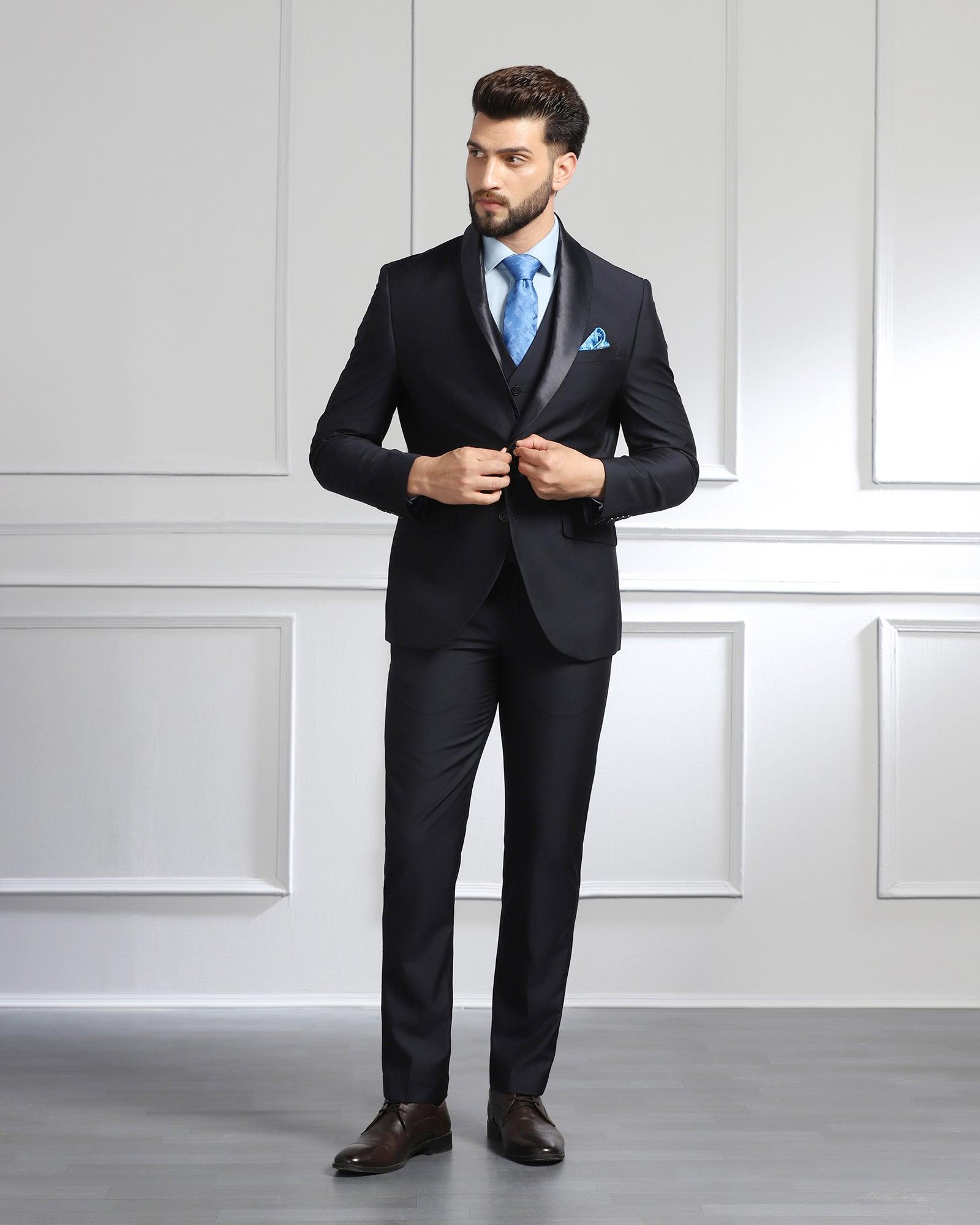 Luxe Three Piece Navy Solid Formal Suit - Meriner - Blackberrys