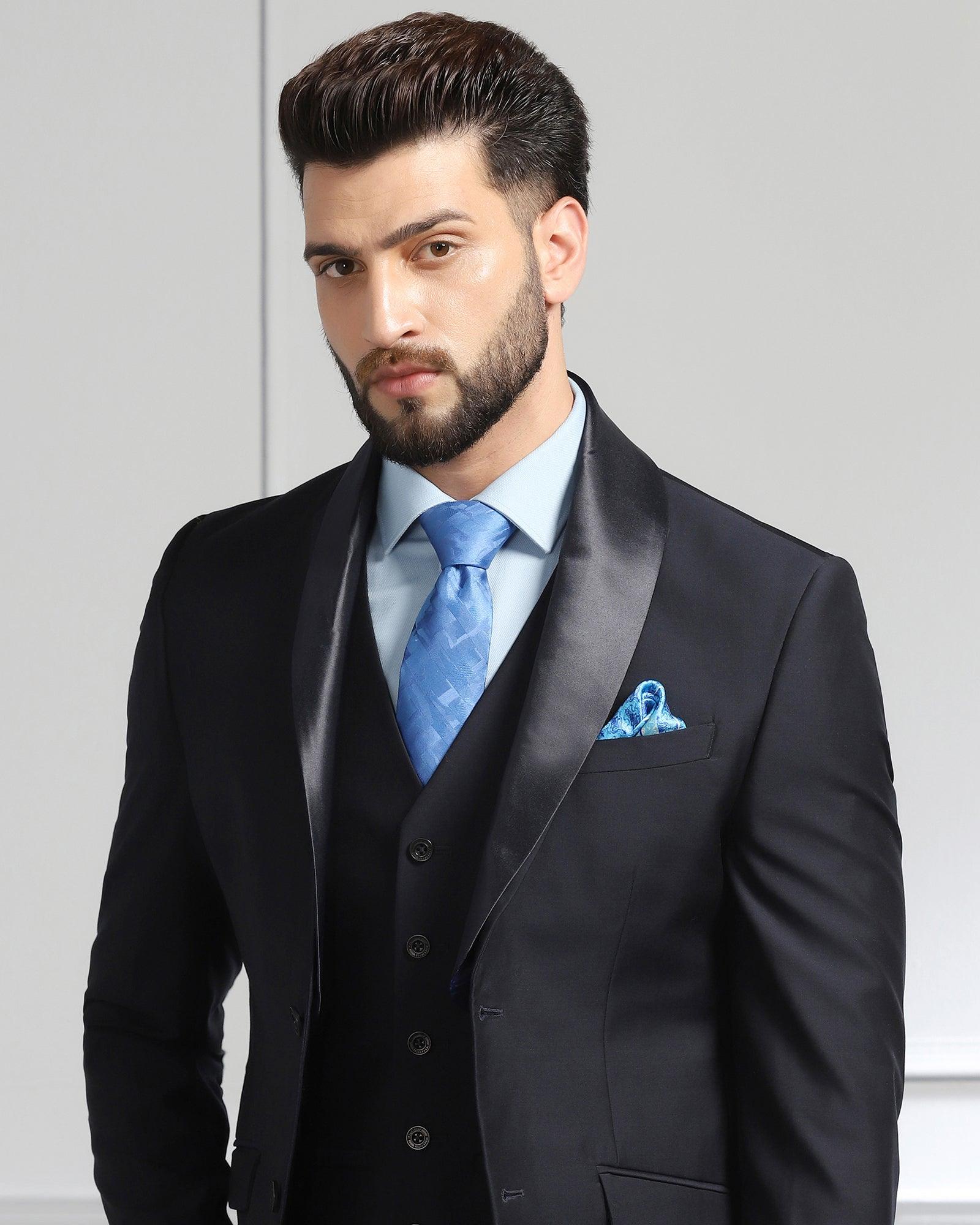 Luxe Three Piece Navy Solid Formal Suit - Meriner - Blackberrys