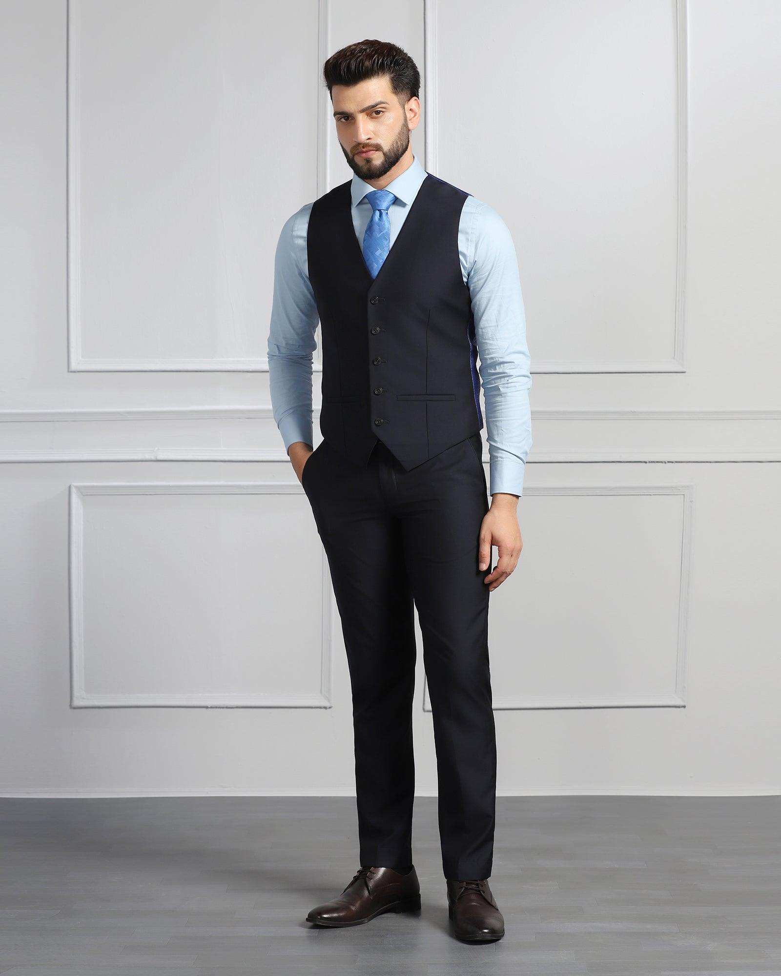 Luxe Three Piece Navy Solid Formal Suit - Meriner - Blackberrys