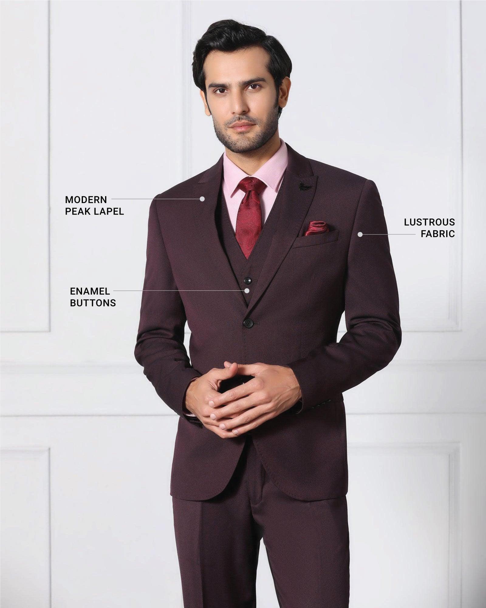 Must Haves Three Piece Darkk Wine Solid Formal Suit - Jaguar - Blackberrys