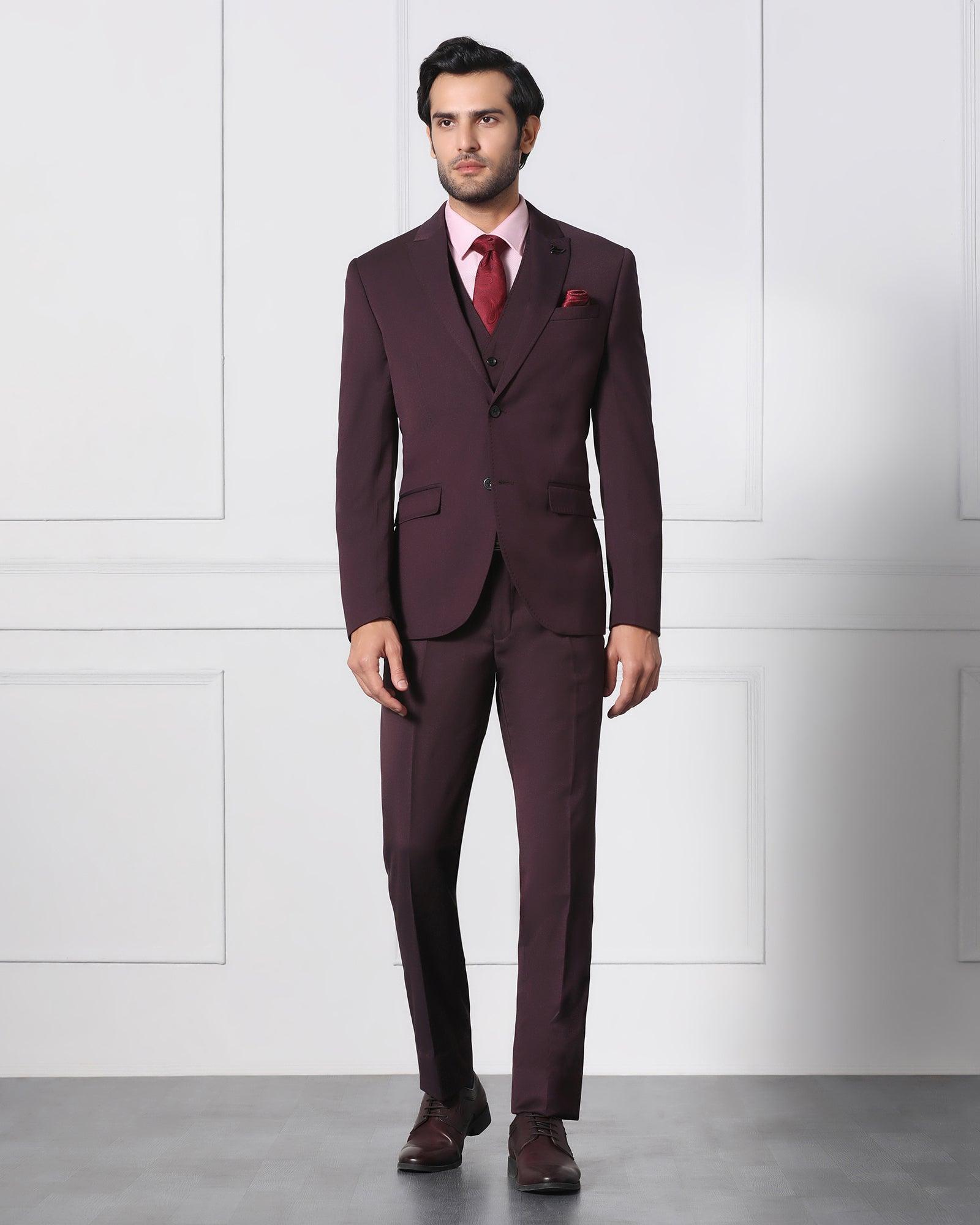 Must Haves Three Piece Darkk Wine Solid Formal Suit - Jaguar - Blackberrys