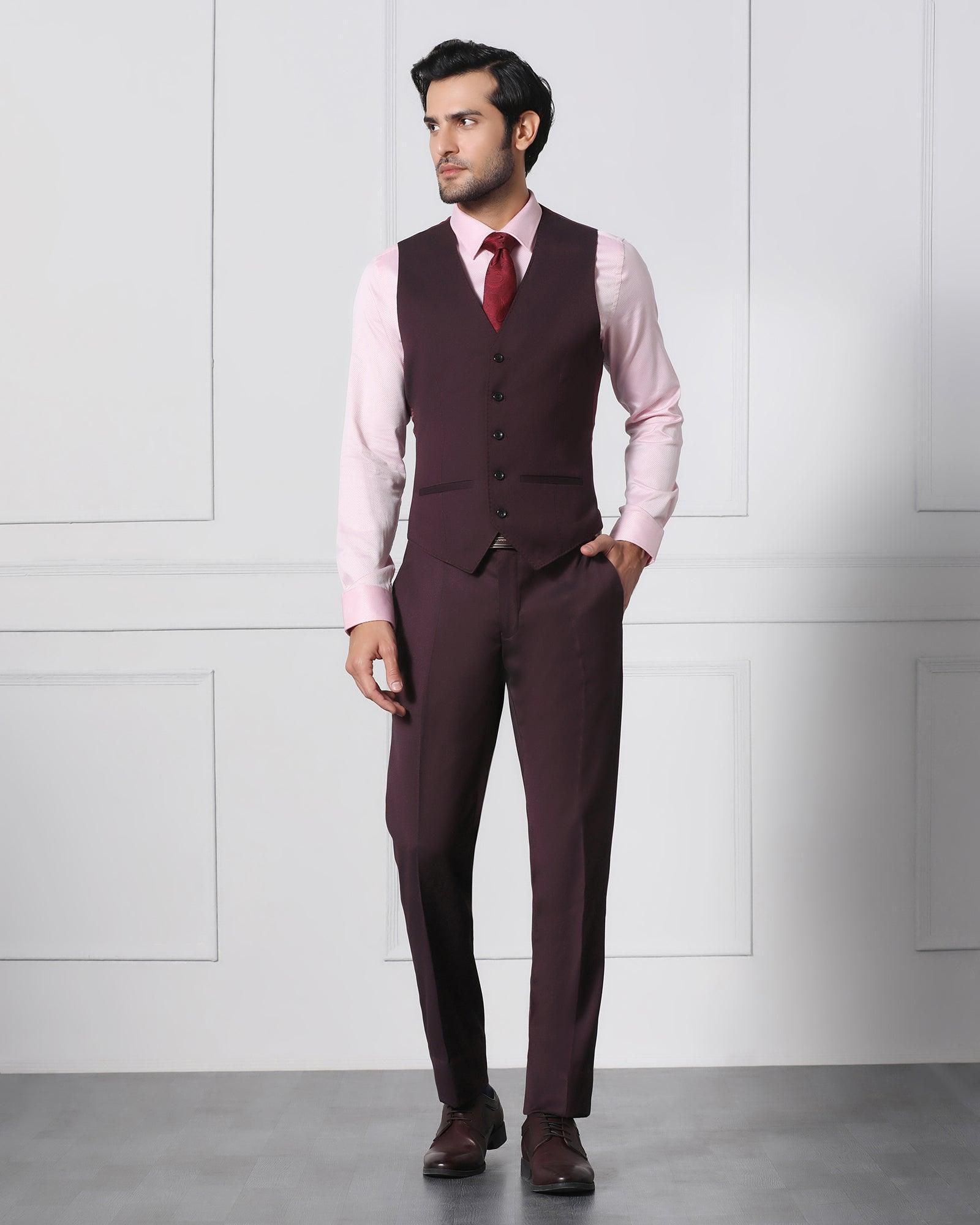 Must Haves Three Piece Darkk Wine Solid Formal Suit - Jaguar - Blackberrys