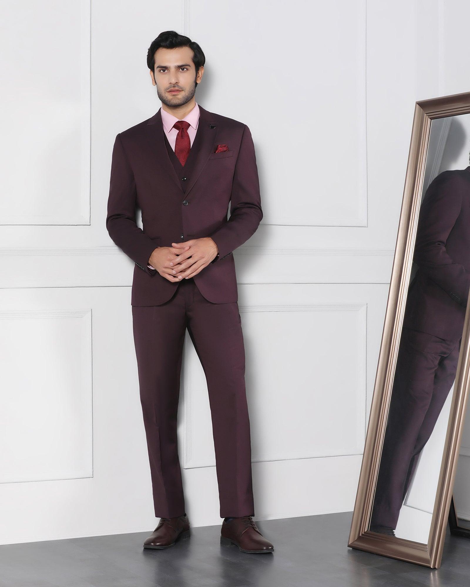 Must Haves Three Piece Darkk Wine Solid Formal Suit - Jaguar - Blackberrys