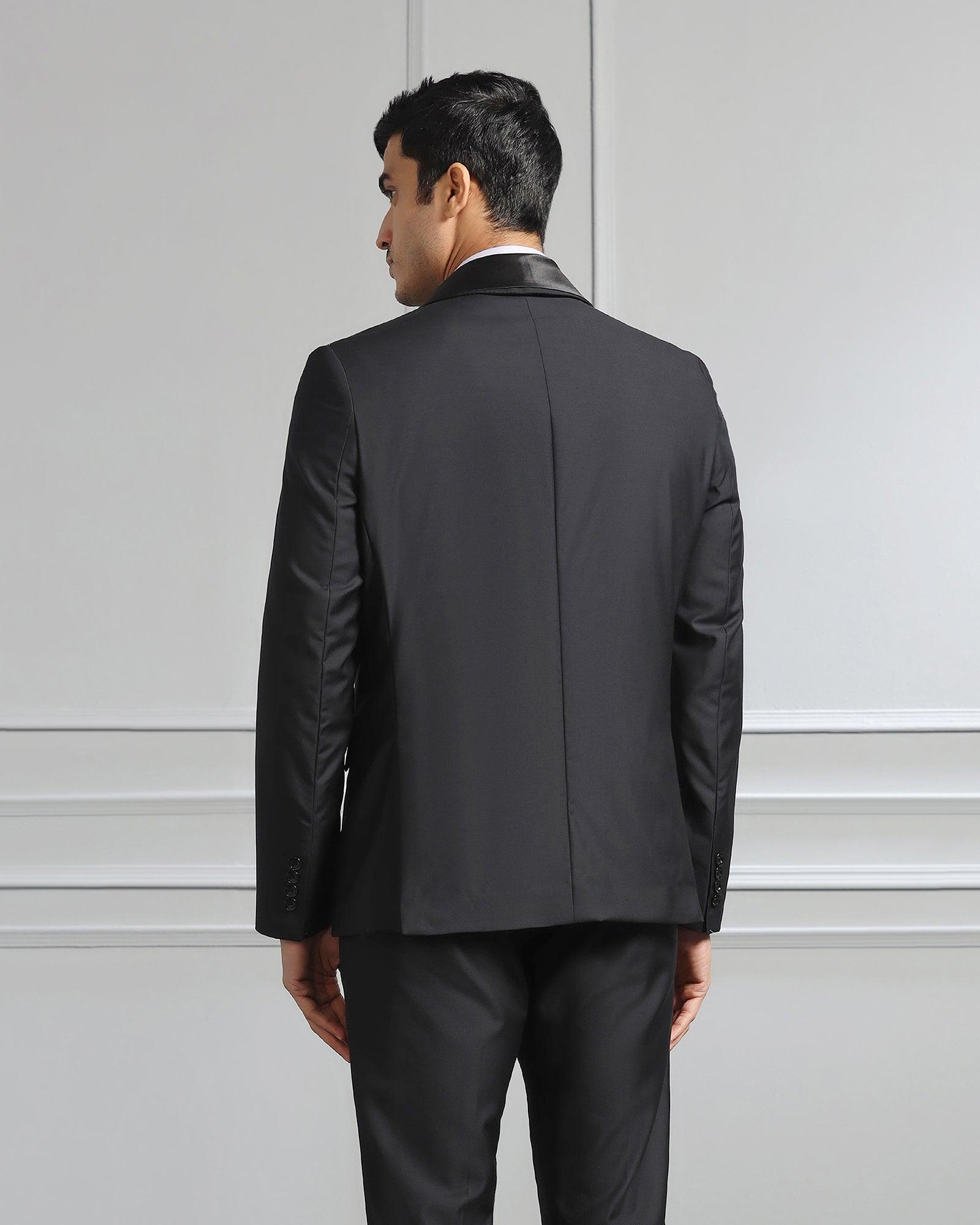 Luxe Three Piece Black Solid Formal Suit - Meriner - Blackberrys