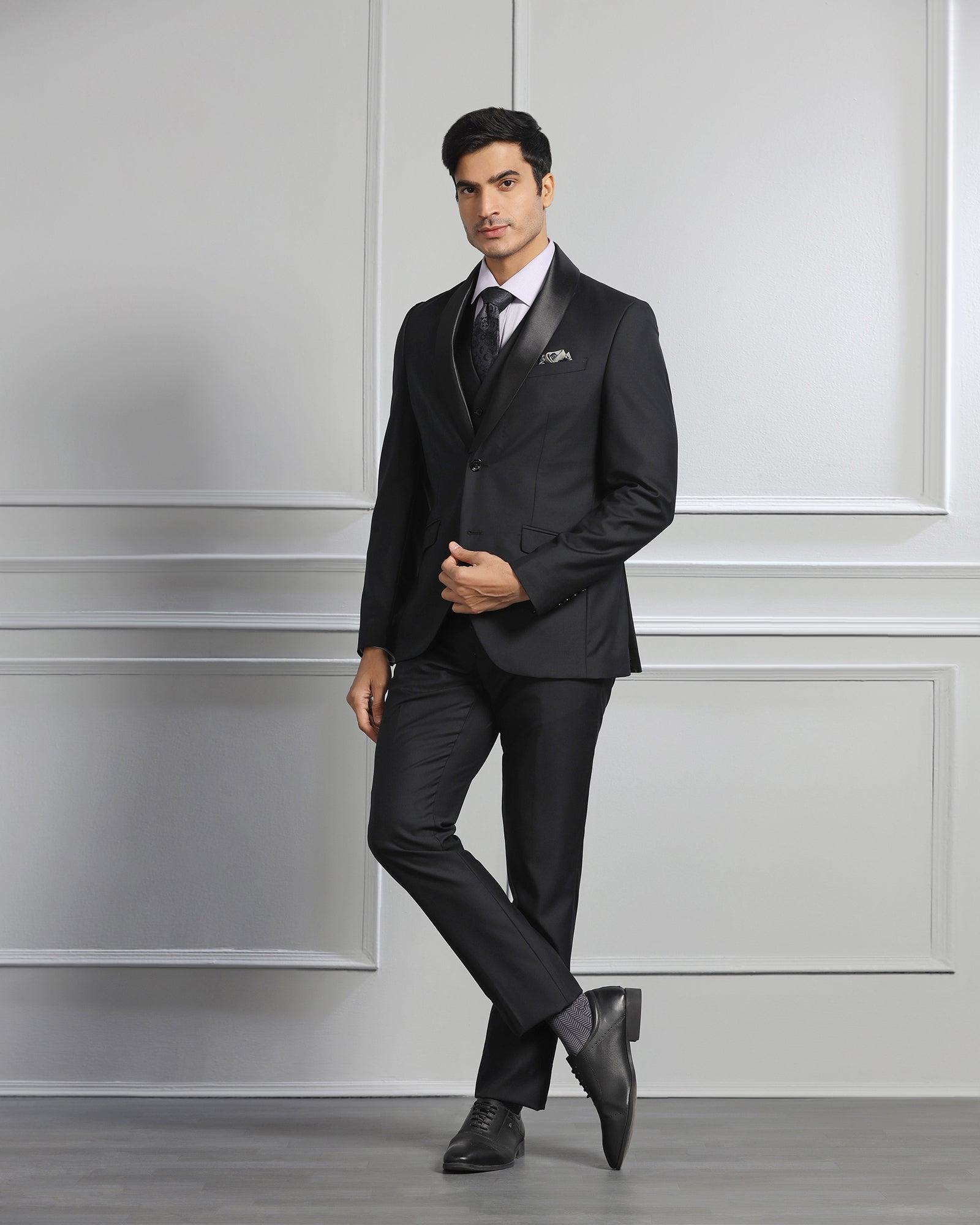 Luxe Three Piece Black Solid Formal Suit - Meriner - Blackberrys