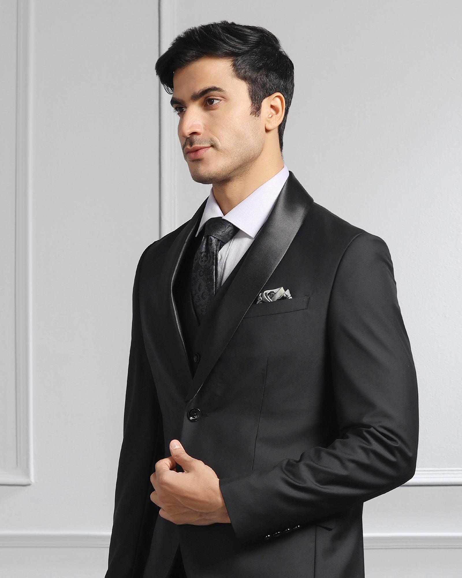 Luxe Three Piece Black Solid Formal Suit - Meriner - Blackberrys