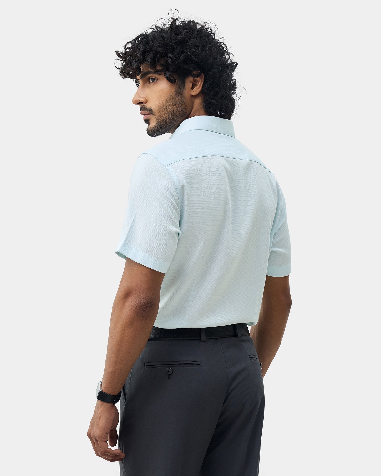Aqua Green Textured Shirt - Maky