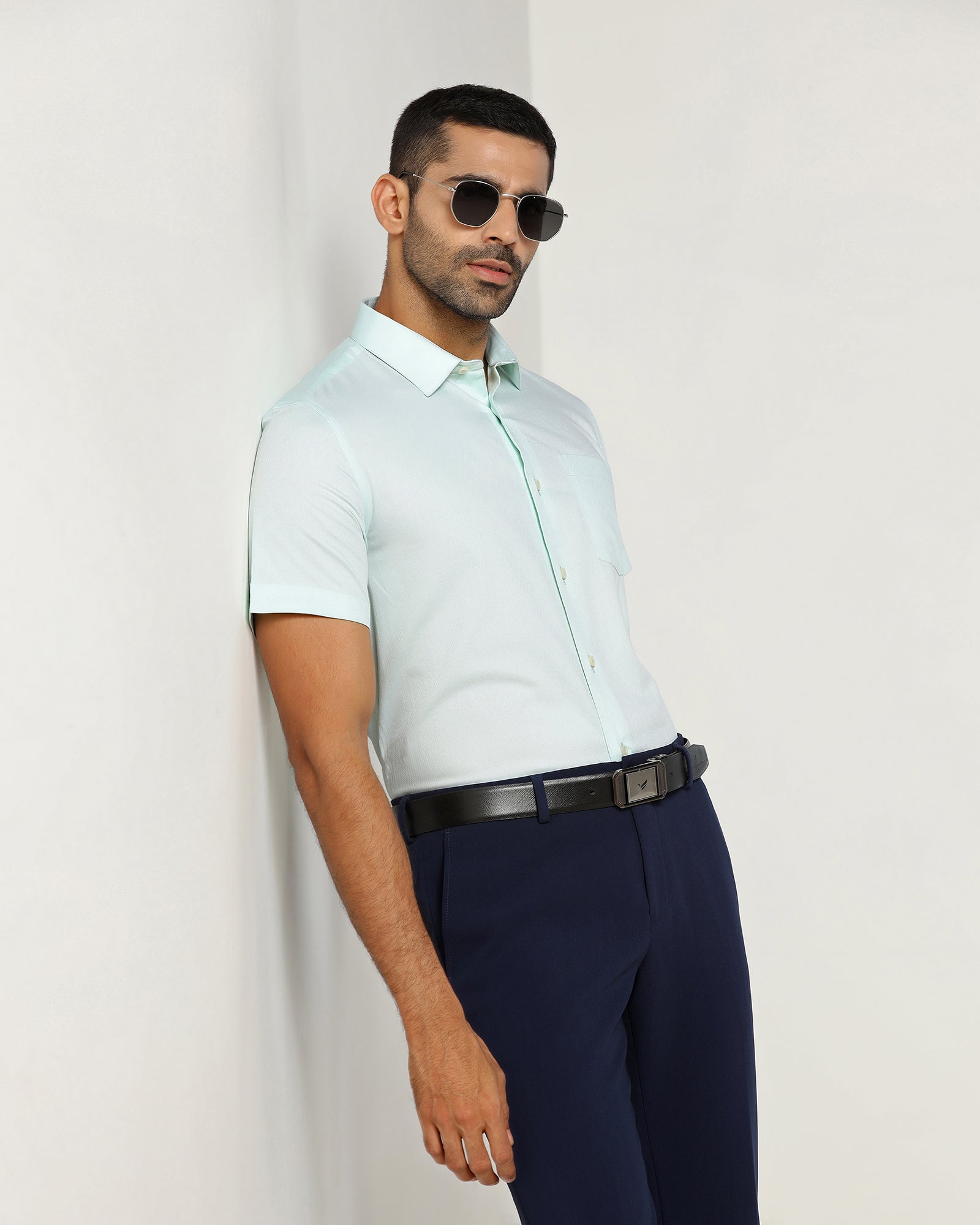 Aqua Half Sleeve Textured Shirt - Ryan