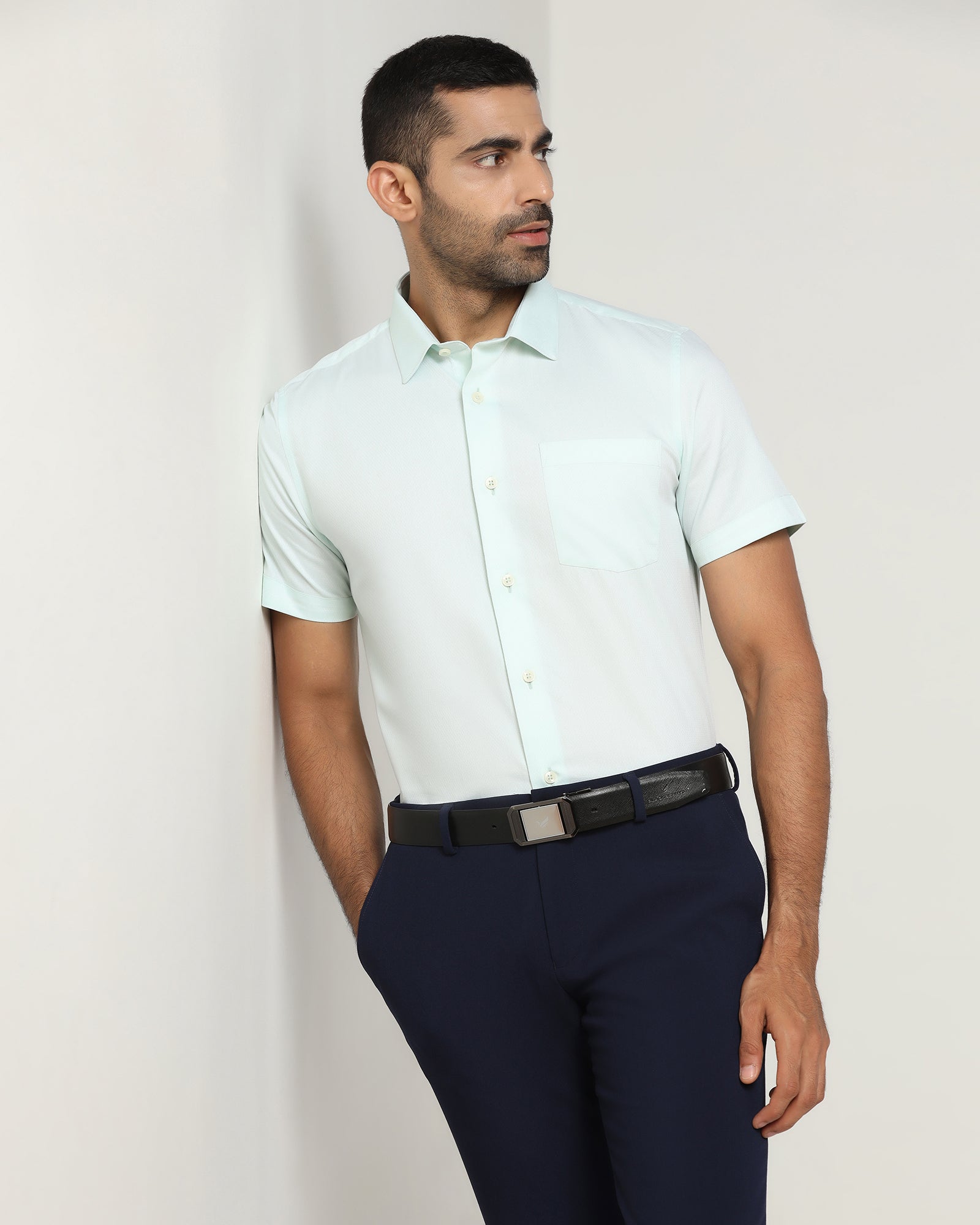 Aqua Half Sleeve Textured Shirt - Ryan