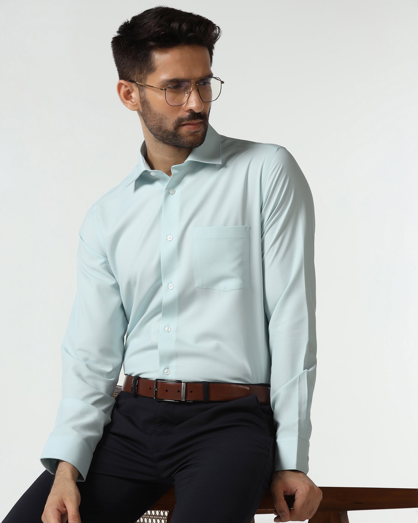 Aqua Non Iron Textured Shirt - Russel