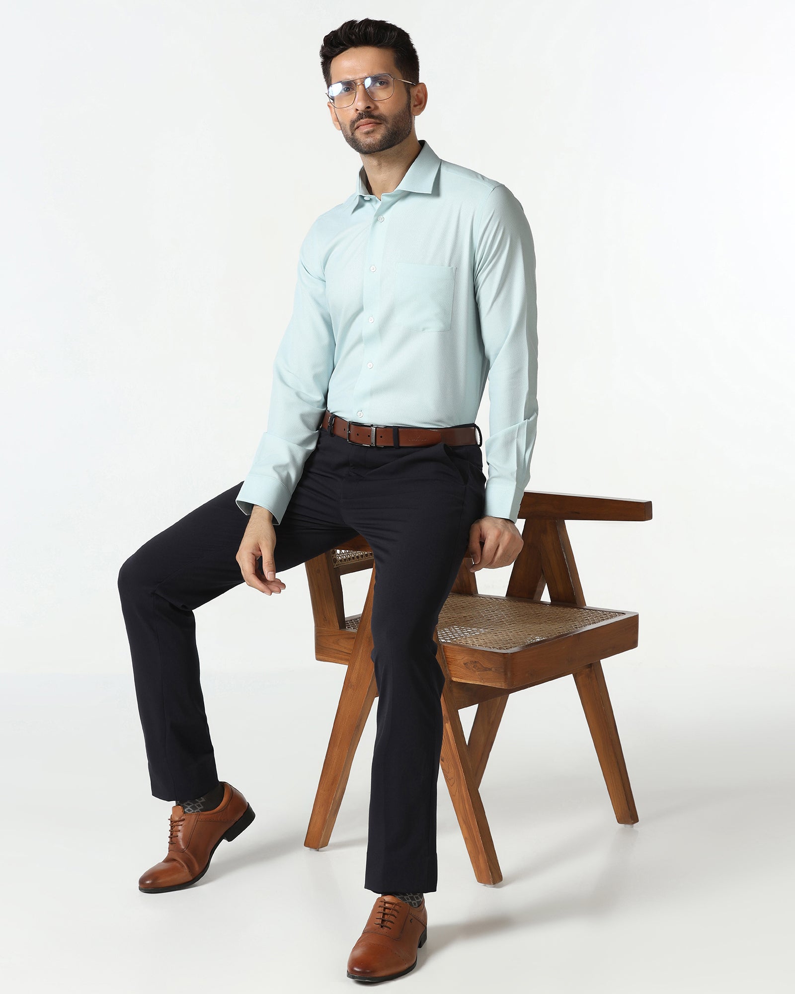 Aqua Non Iron Textured Shirt - Russel