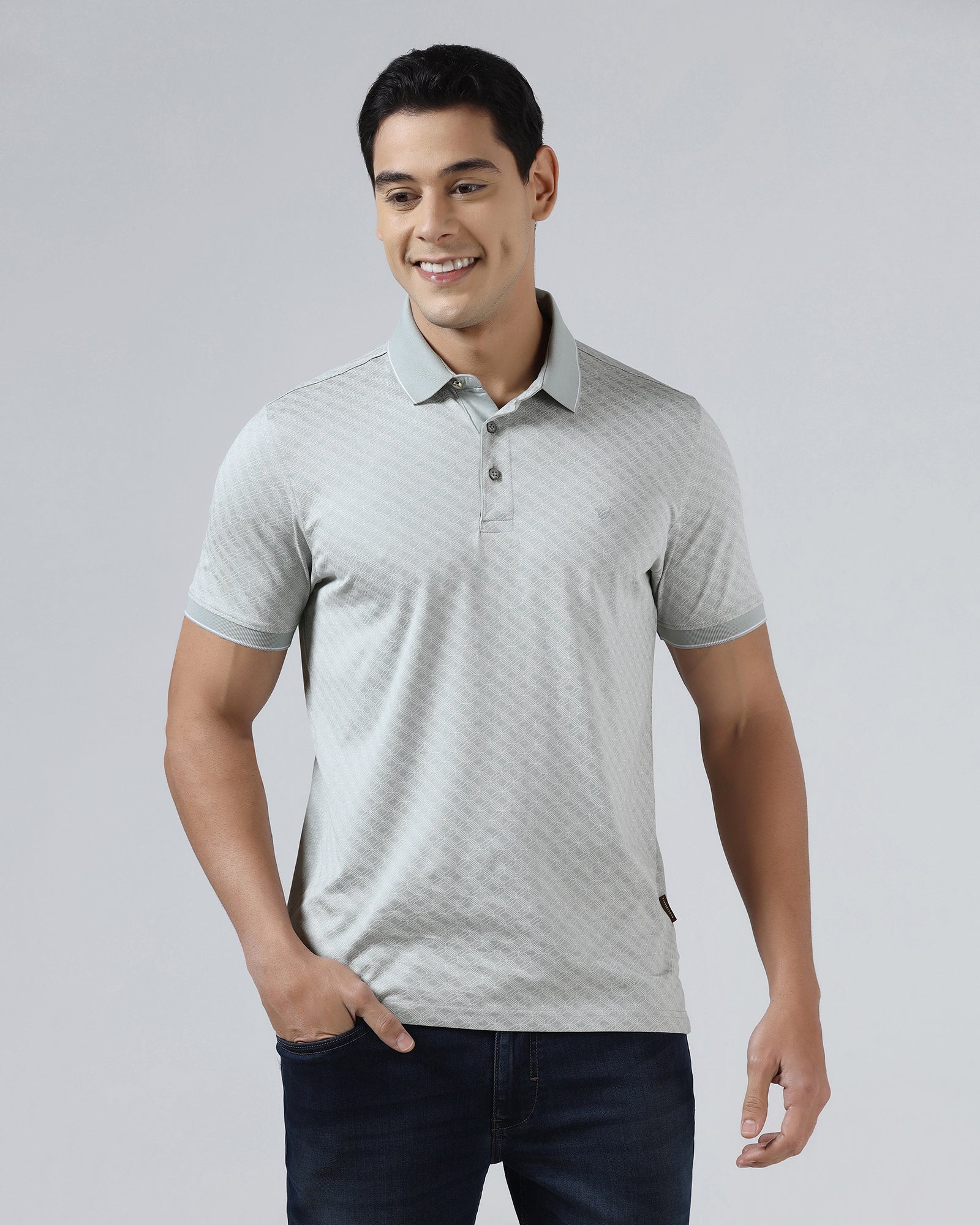 Ash Grey Printed Polo - Cross