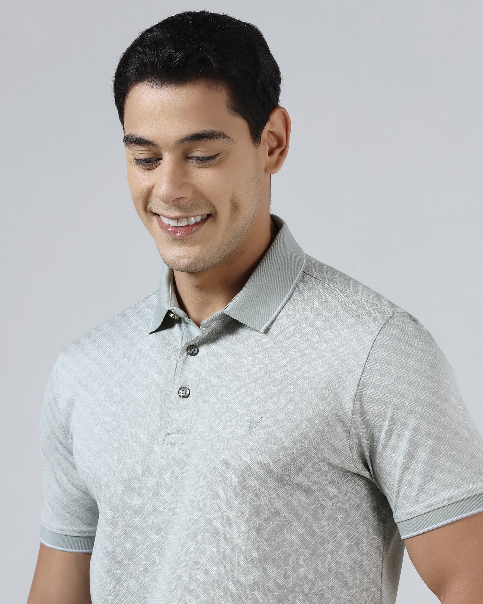 Ash Grey Printed Polo - Cross