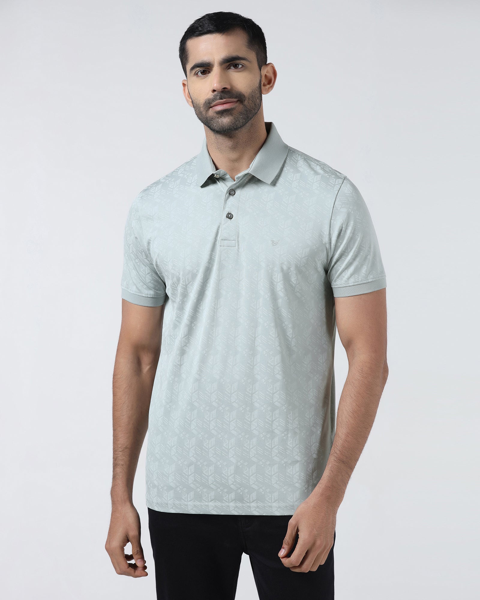 Ash Grey Printed Polo - Live