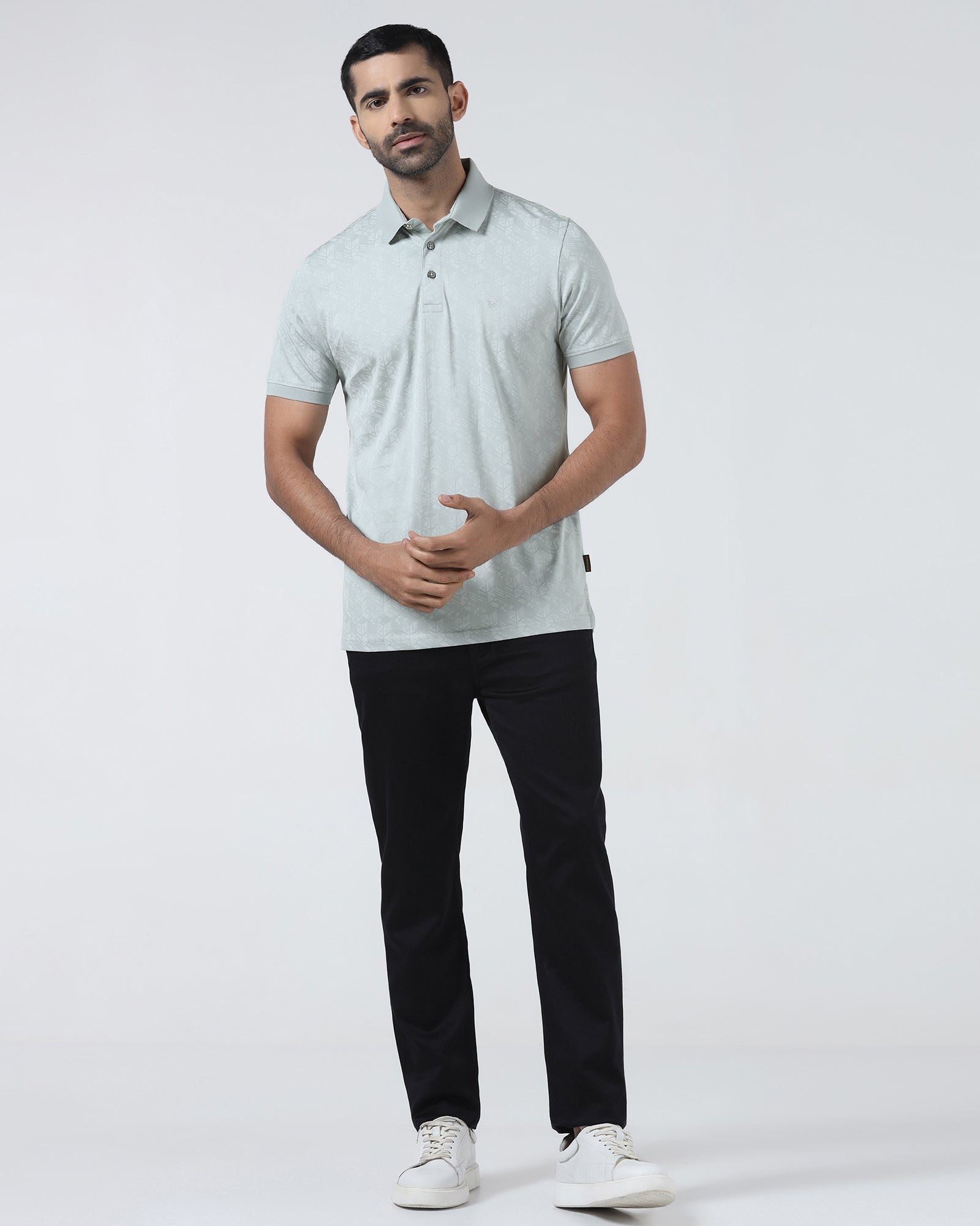 Ash Grey Printed Polo - Live