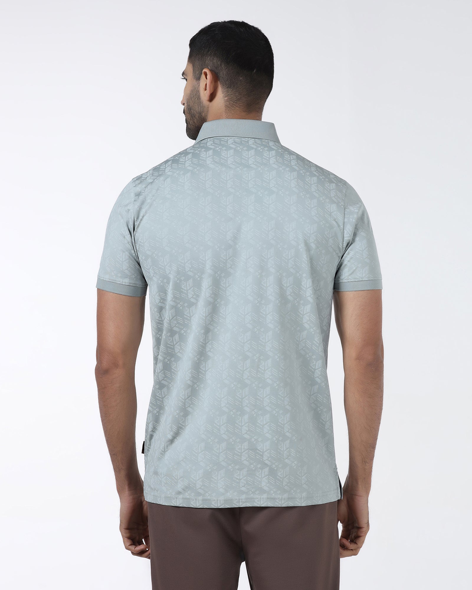 Ash Grey Printed Polo - Live