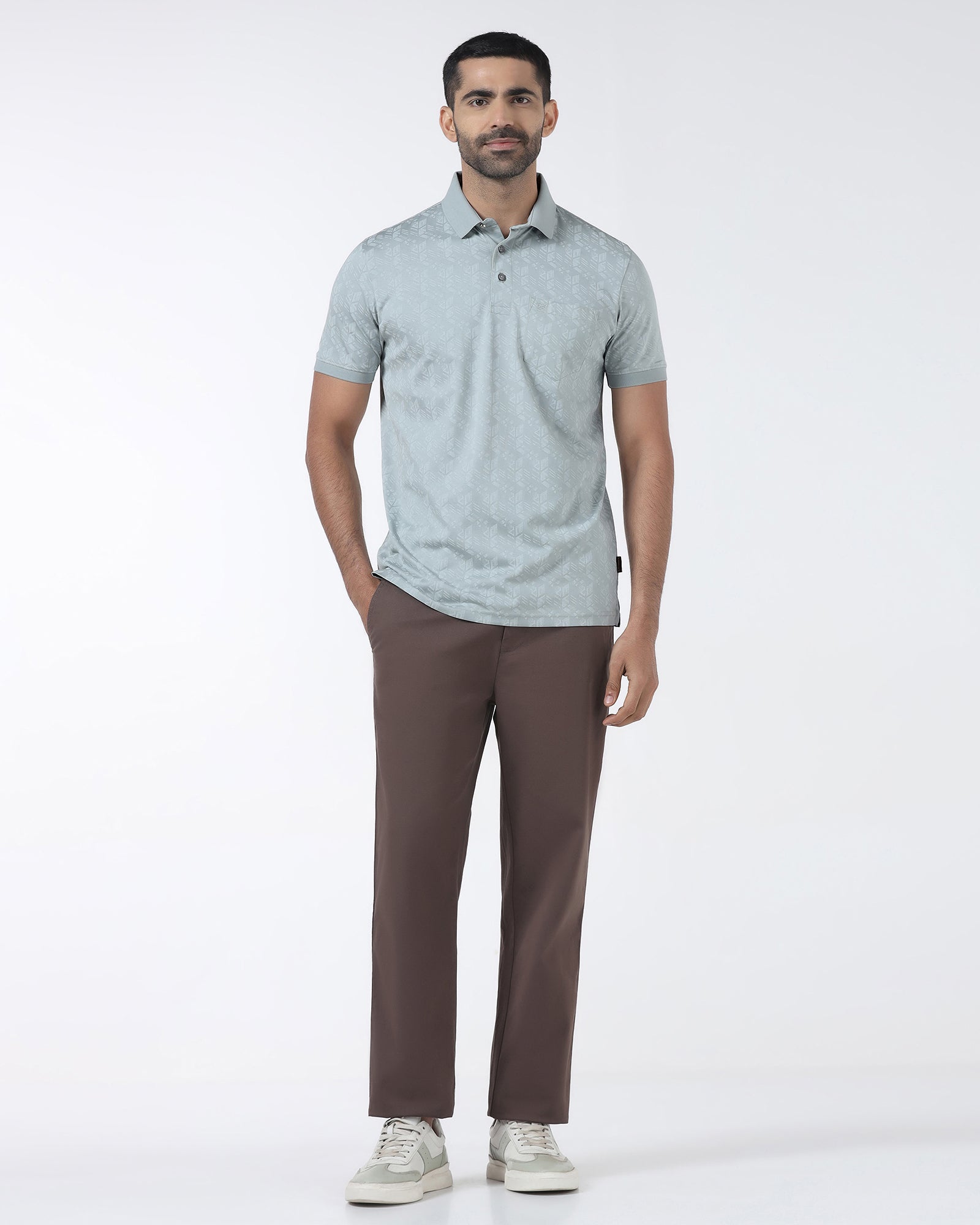 Ash Grey Printed Polo - Live