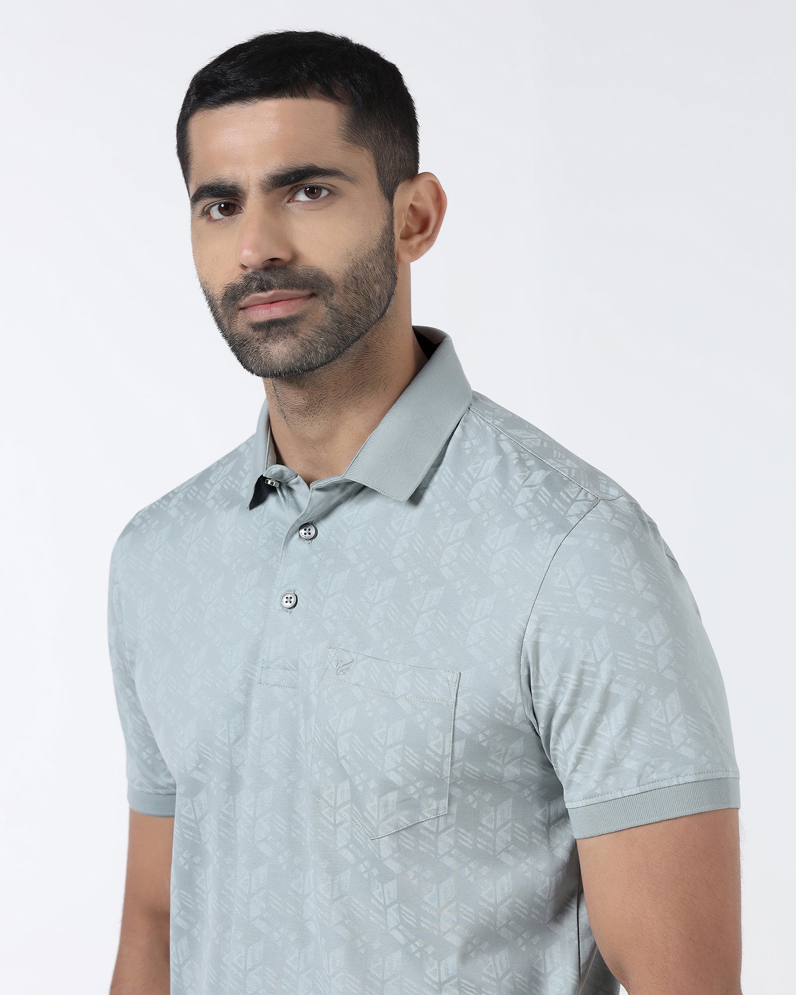 Ash Grey Printed Polo - Live