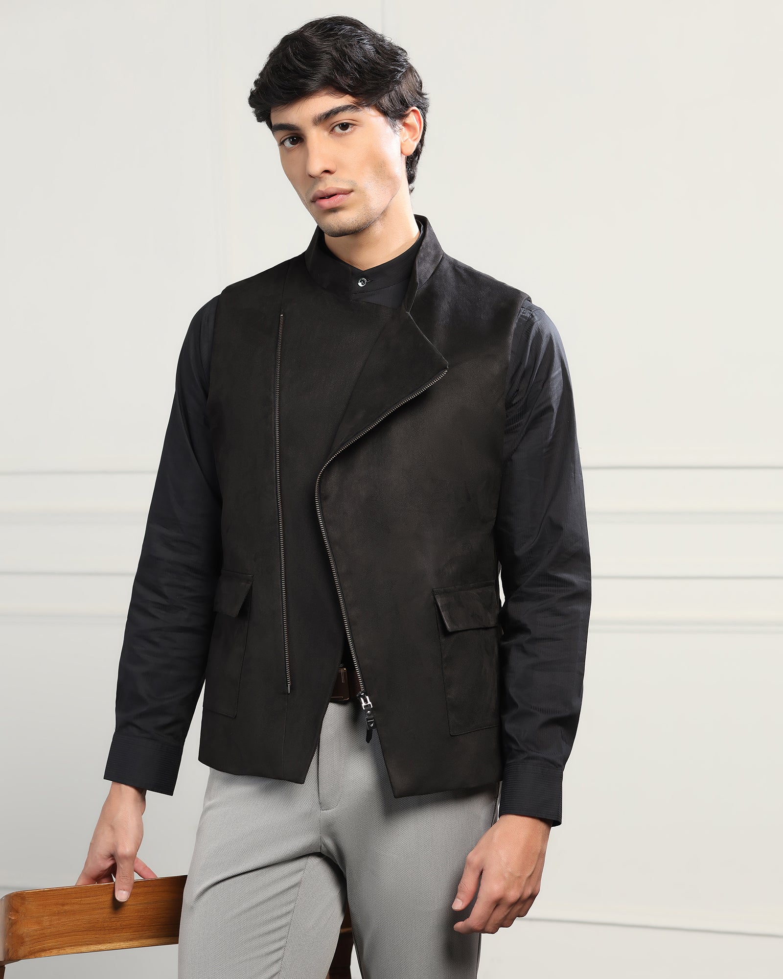 Bandhgala Formal Black Solid Waistcoat - Panther