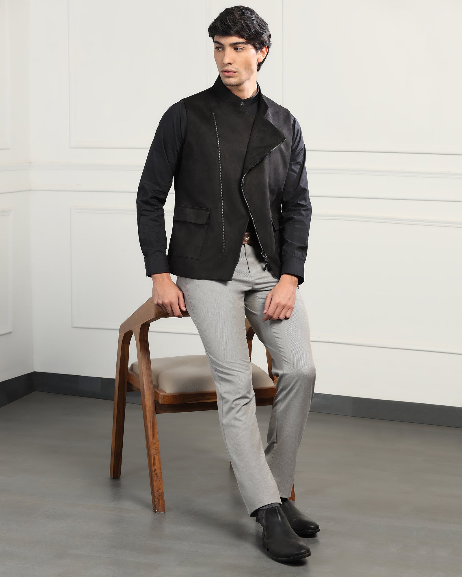 Bandhgala Formal Black Solid Waistcoat - Panther