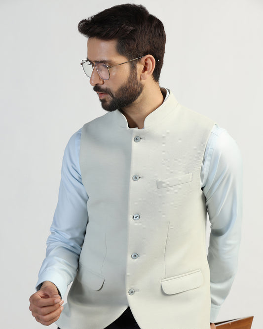 Bandhgala Formal Mint Textured Waistcoat - Clarins