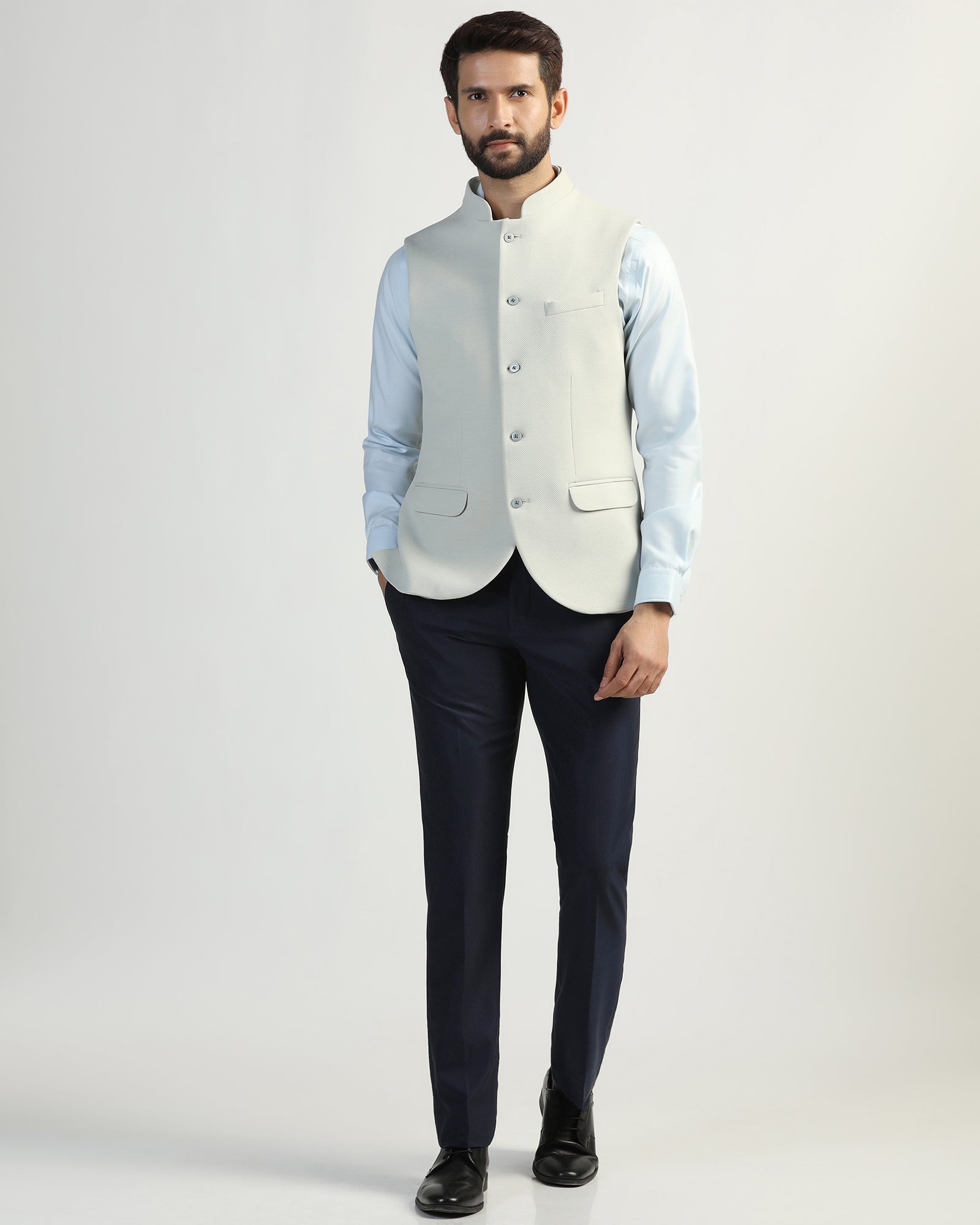 Bandhgala Formal Mint Textured Waistcoat - Clarins
