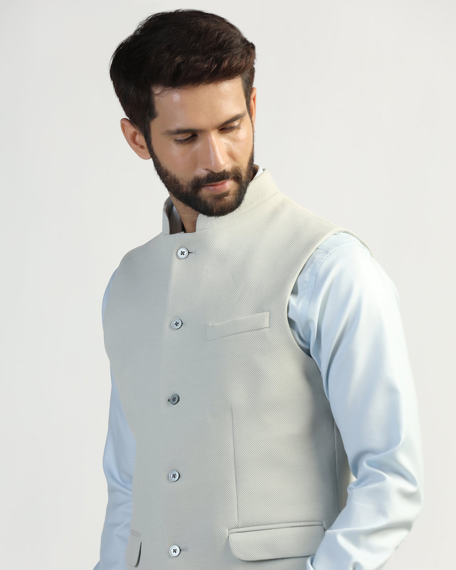 Bandhgala Formal Mint Textured Waistcoat - Clarins