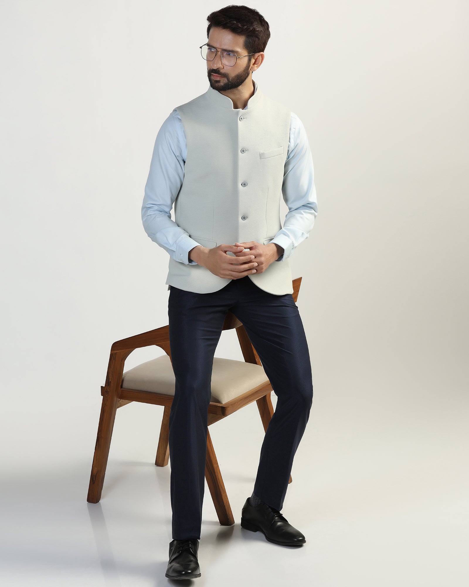 Bandhgala Formal Mint Textured Waistcoat - Clarins