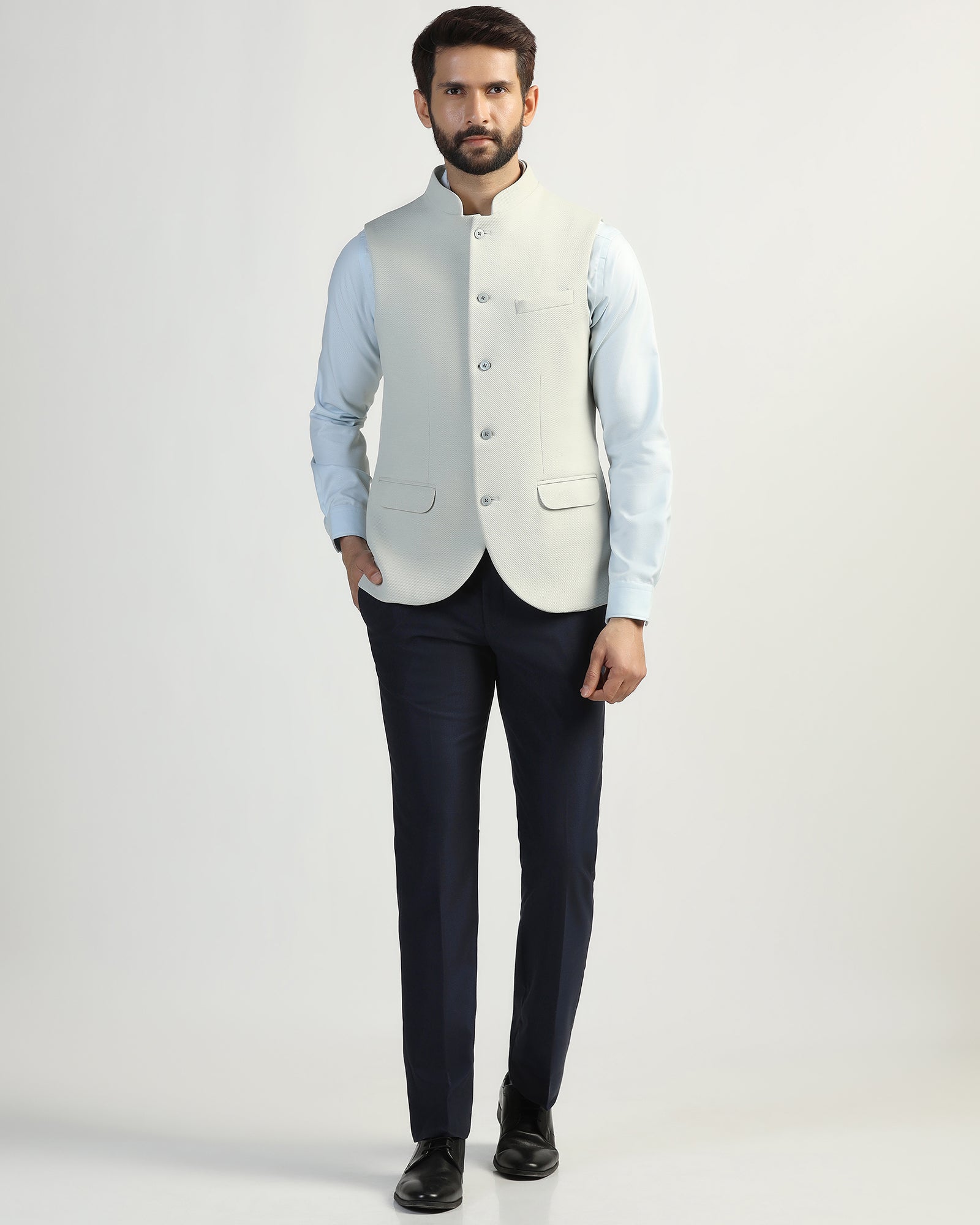 Bandhgala Formal Mint Textured Waistcoat - Clarins