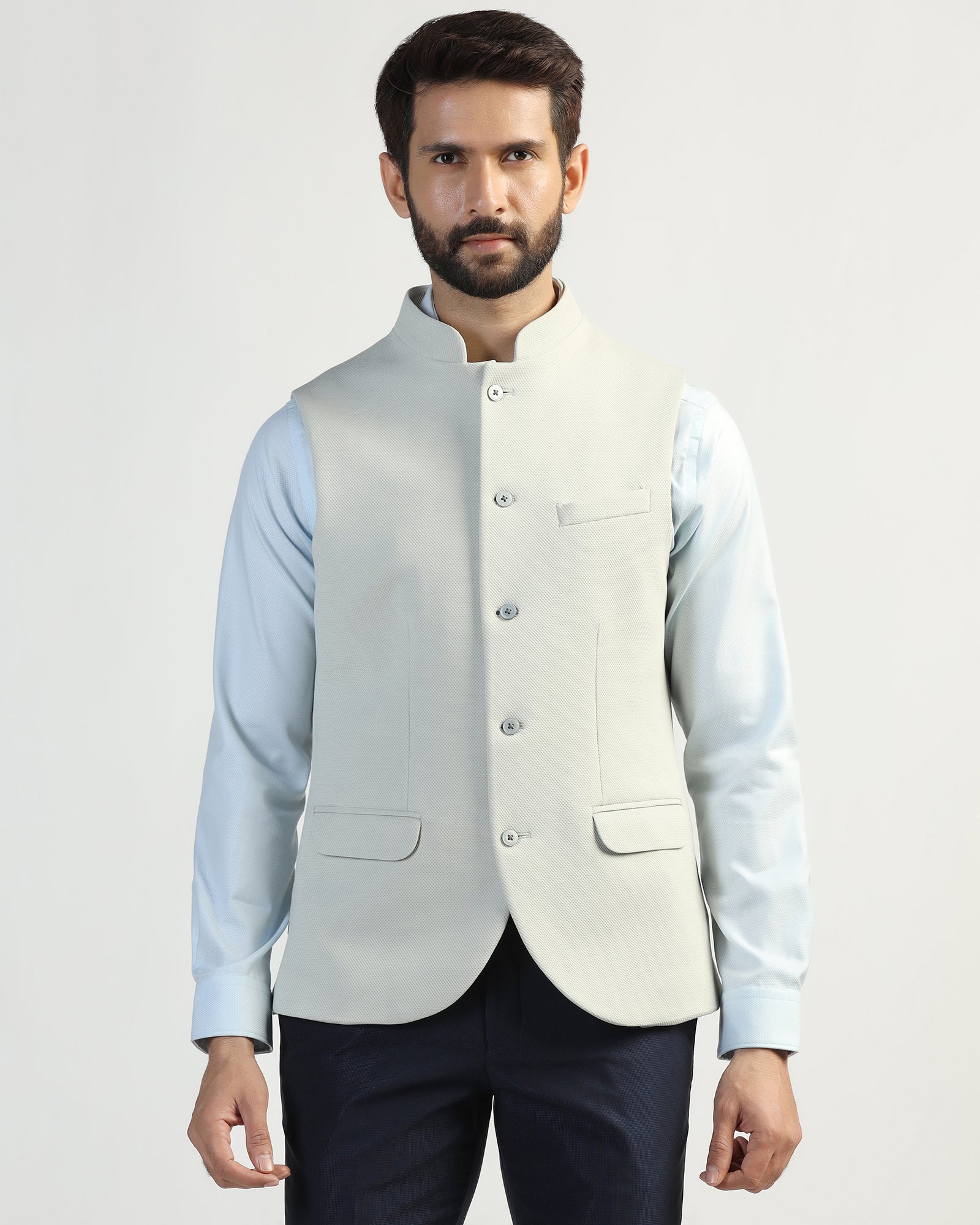 Bandhgala Formal Mint Textured Waistcoat - Clarins