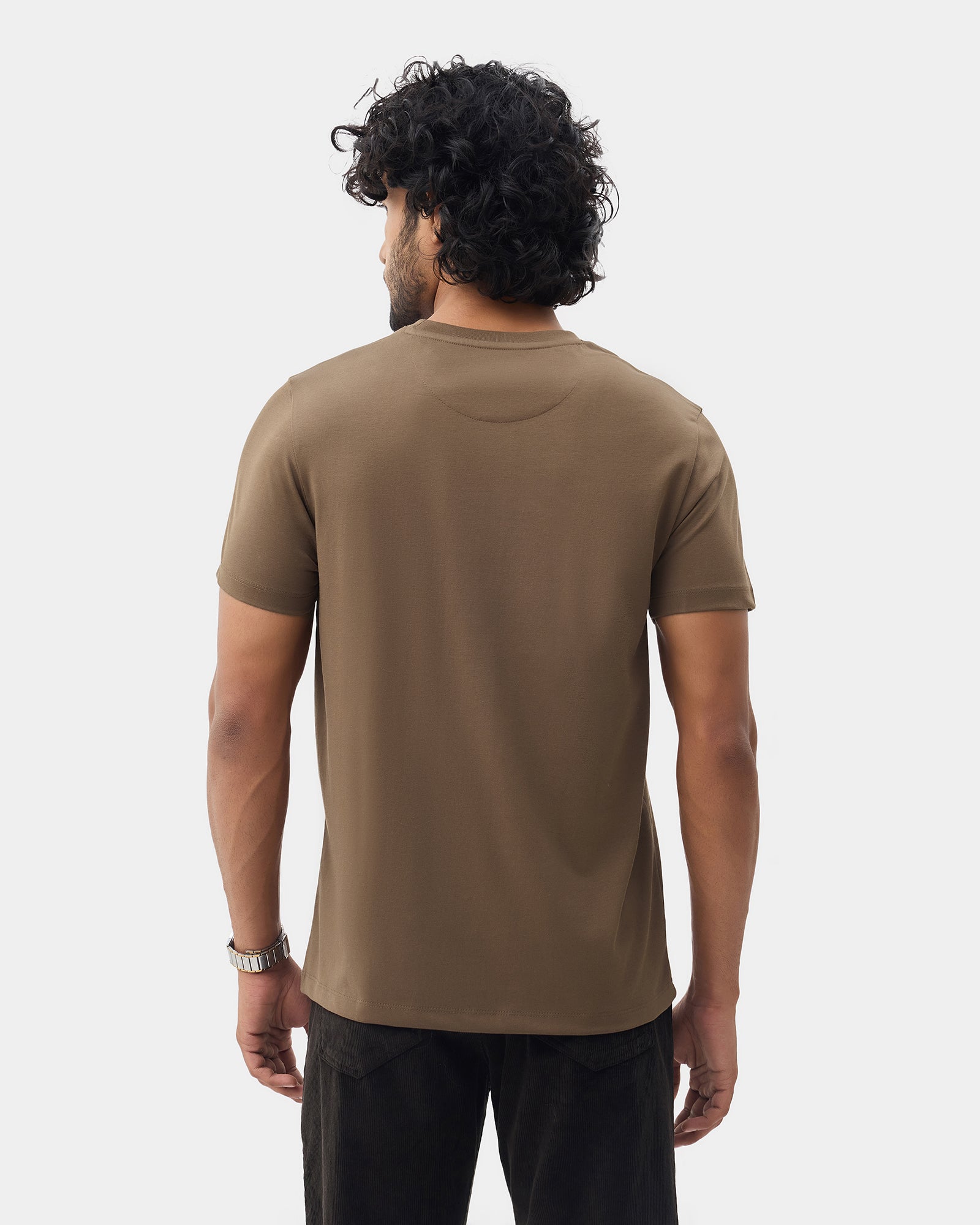 Bear Brown Crew Neck Printed T-Shirt - Donbei