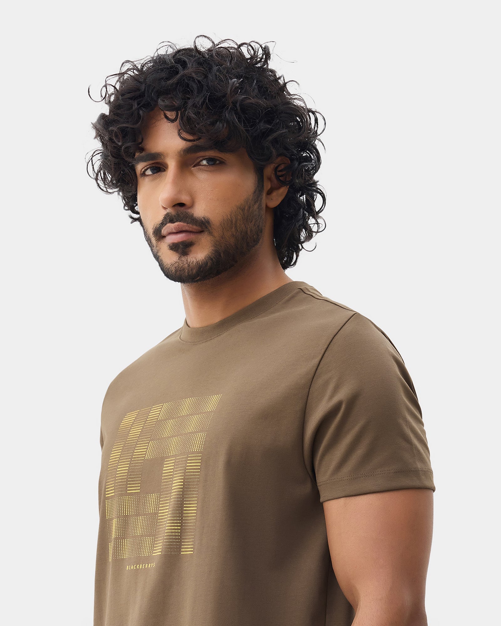Bear Brown Crew Neck Printed T-Shirt - Donbei