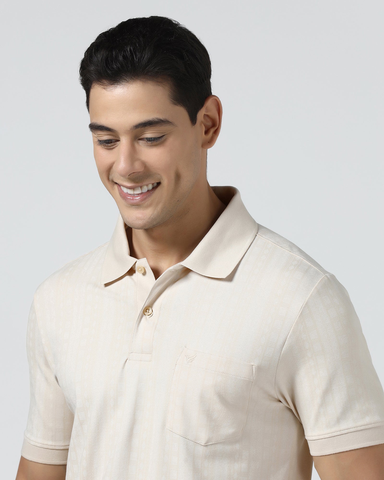 Beige Cream Printed Polo - Bogum
