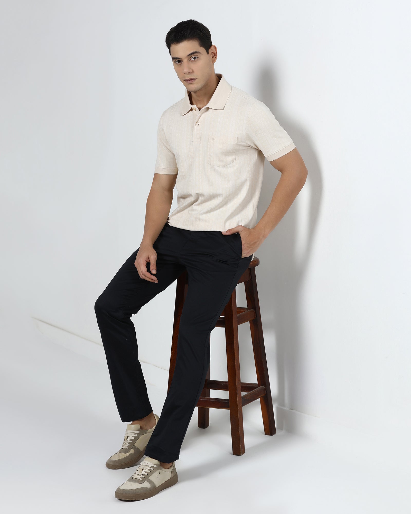 Beige Cream Printed Polo - Bogum