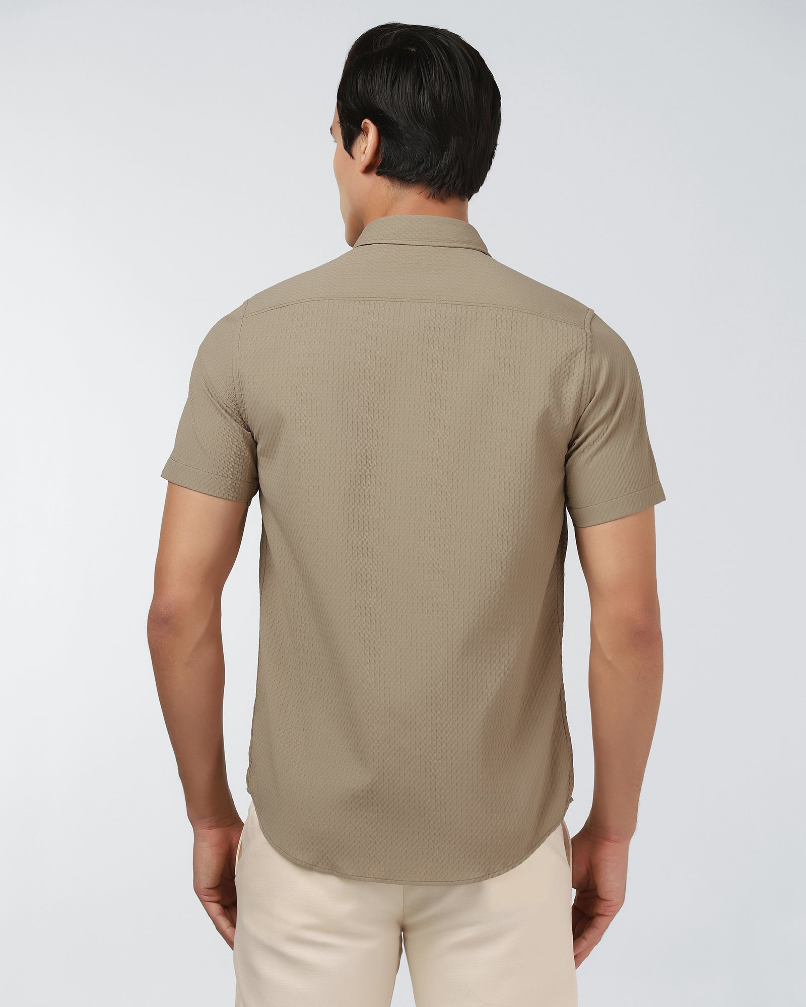 Beige Half Sleeve Textured Shirt - Kratos
