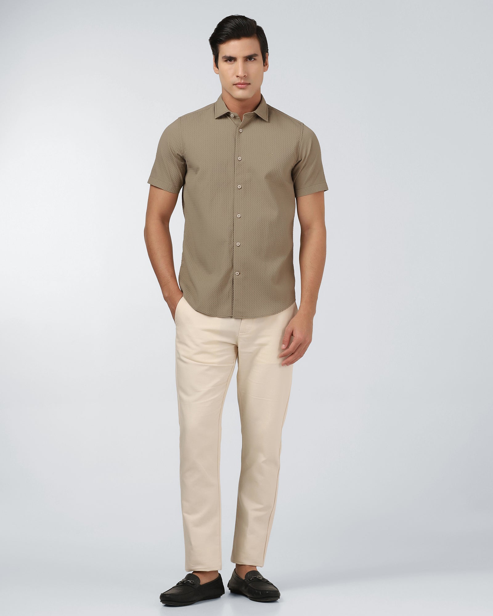 Beige Half Sleeve Textured Shirt - Kratos