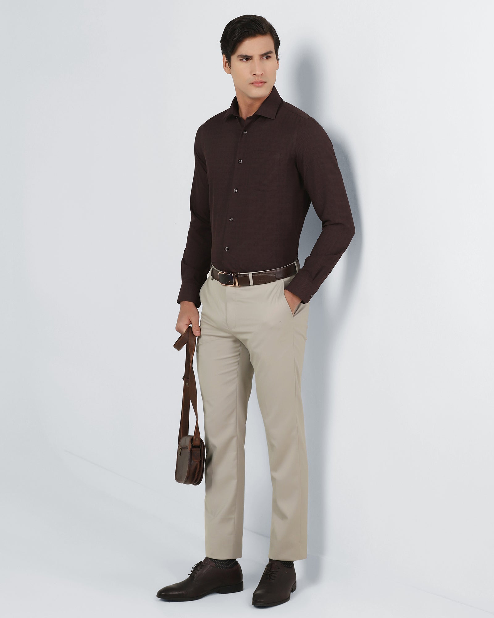 Beige Solid Trouser - Marco