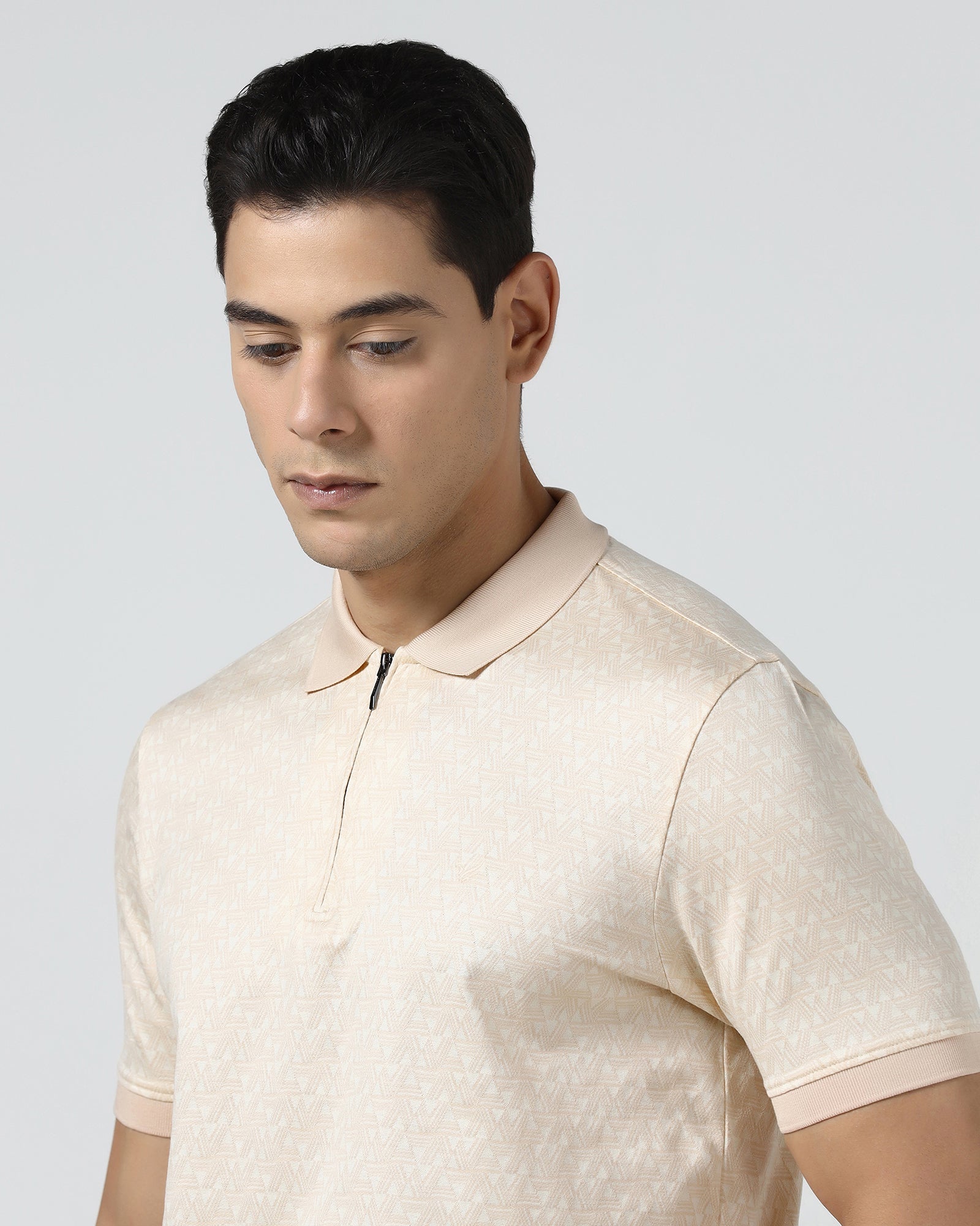 Beige Textured Polo - Sky