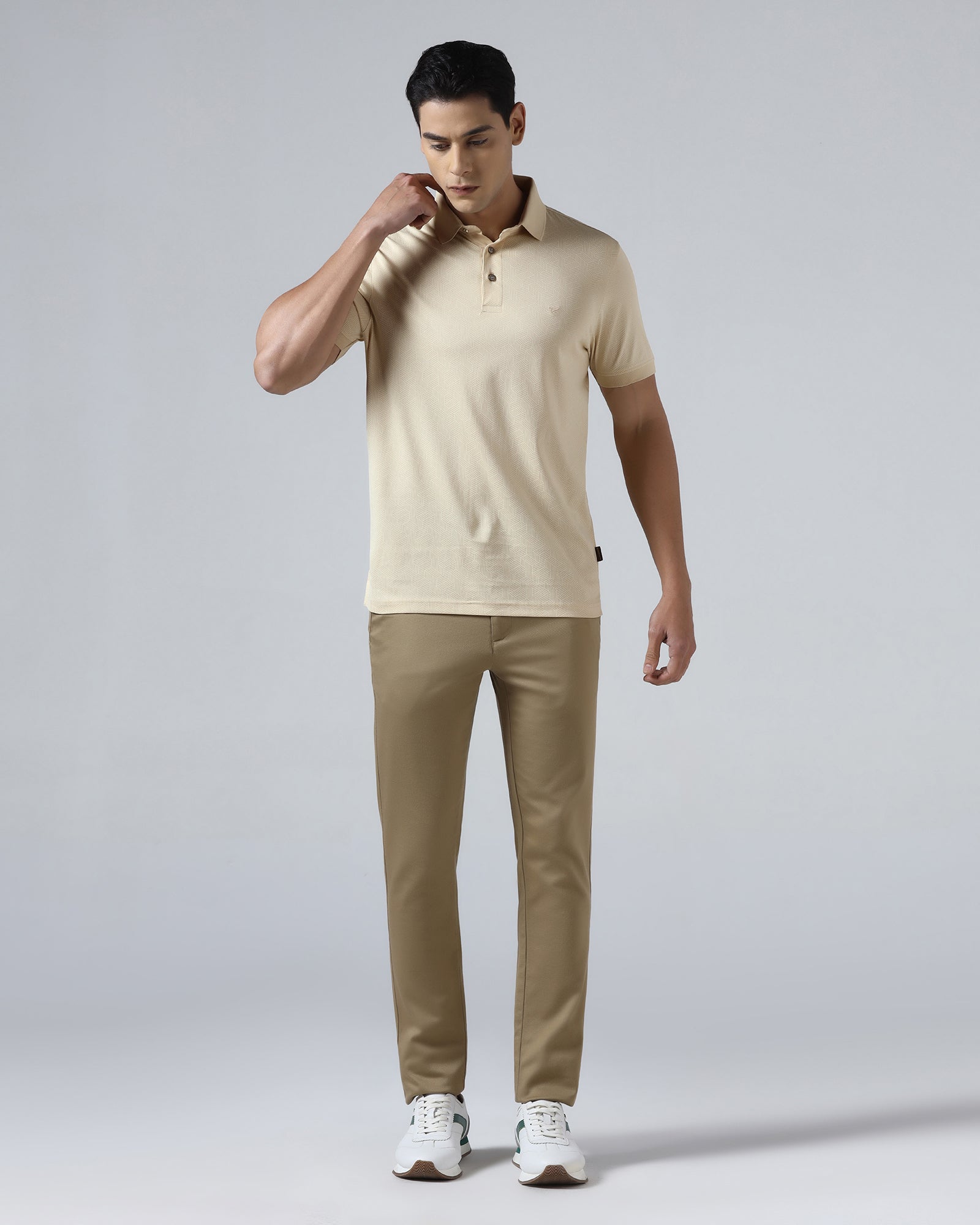 Beige Cream Printed Polo - Sign