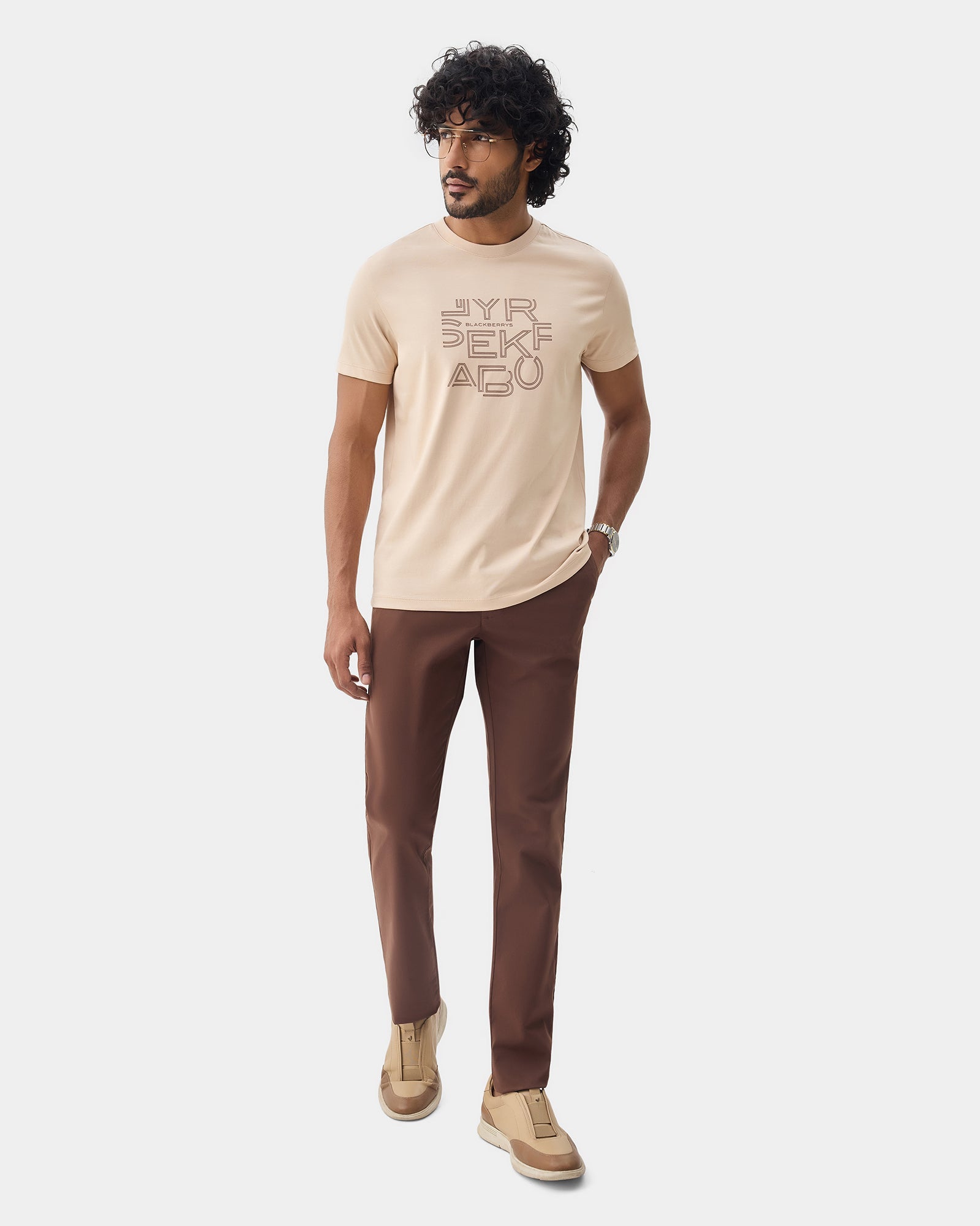 Beige Crew Neck Printed T-Shirt - Kamigata