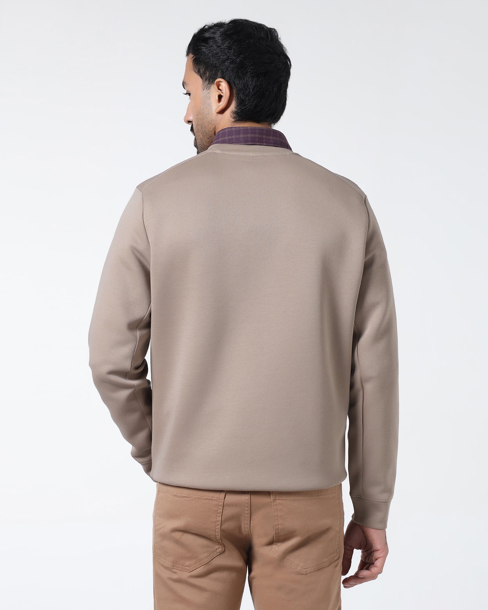 Beige Crew Neck Solid Sweatshirt - Rio