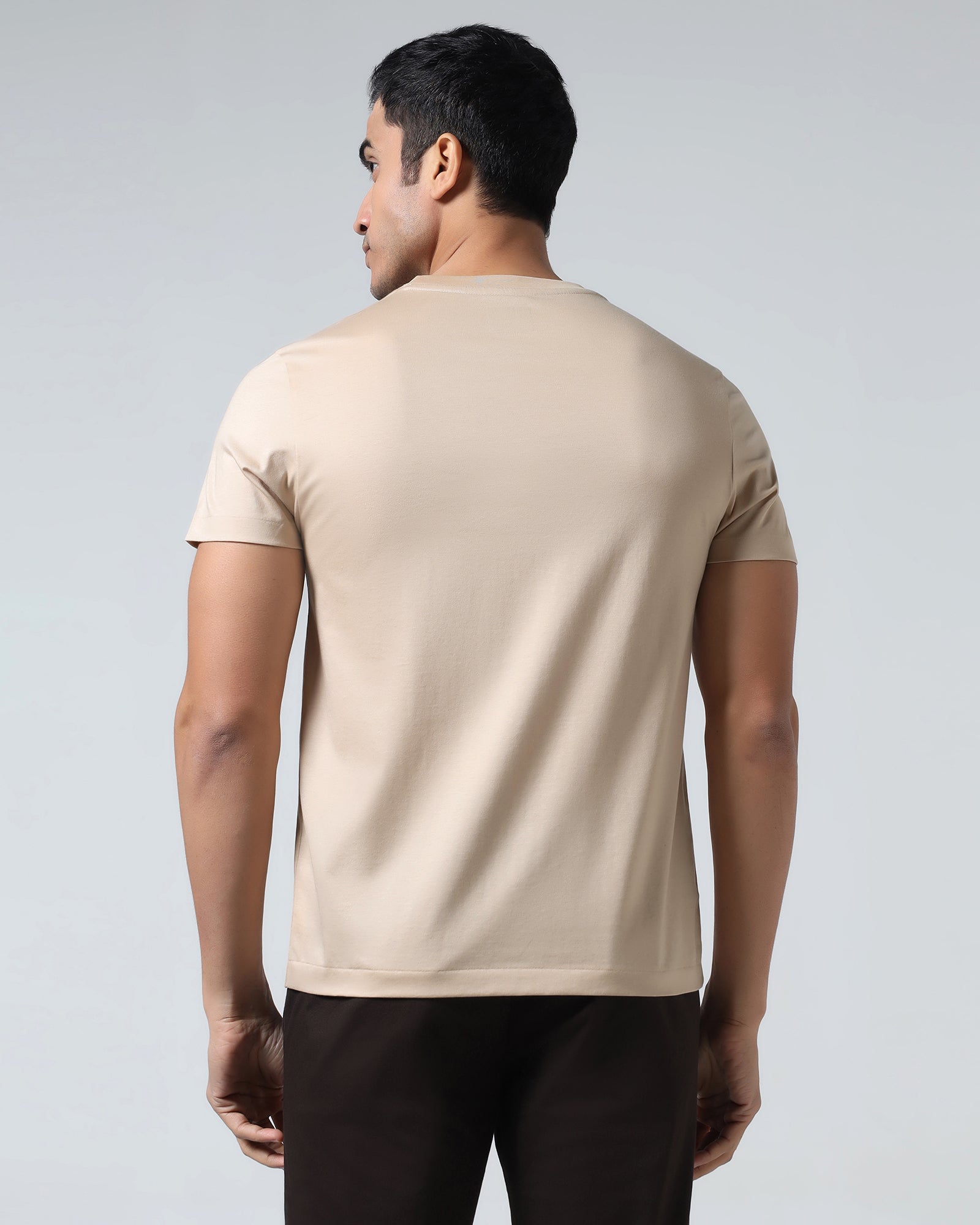 Beige Crew Neck Solid T-Shirt - Peralta
