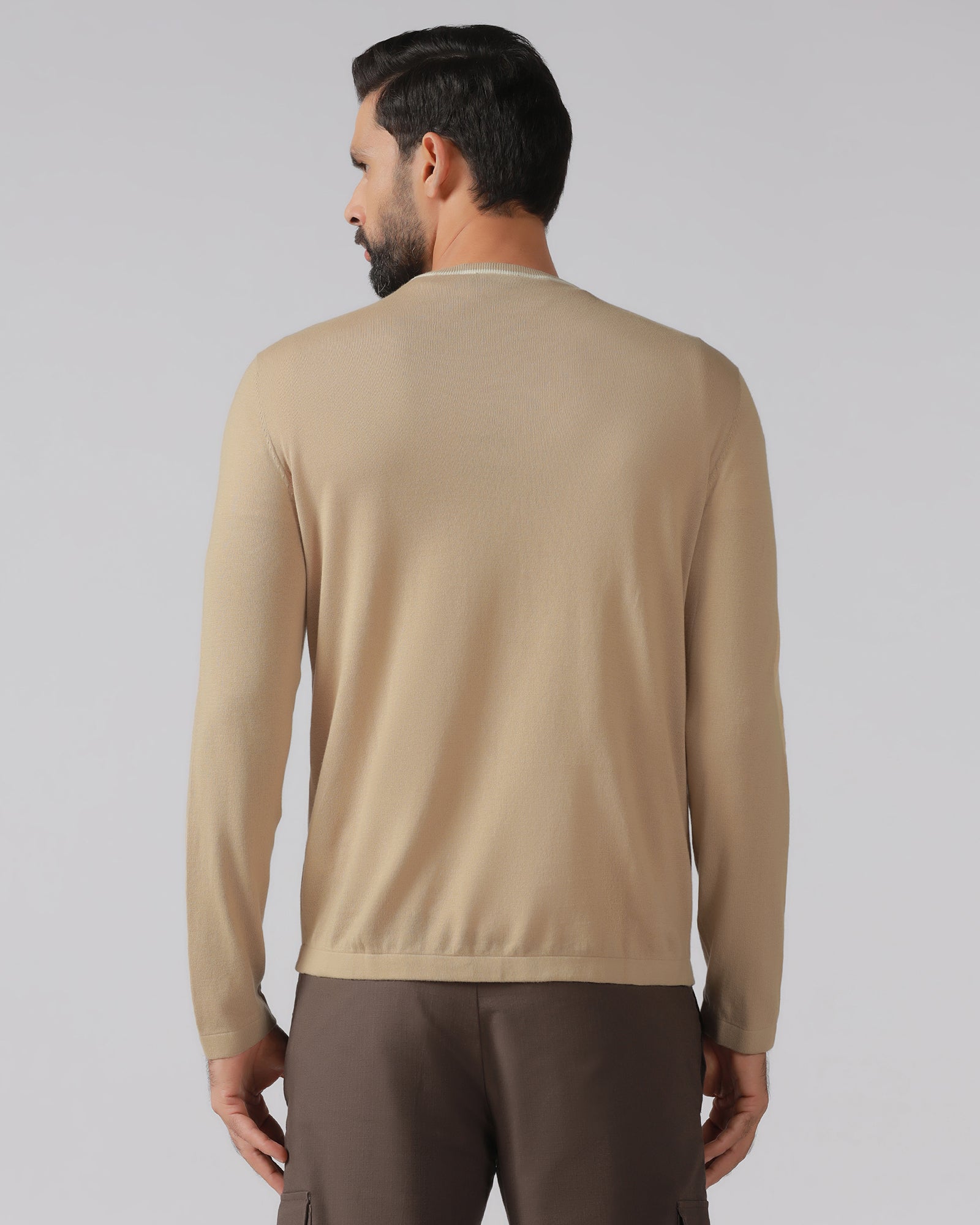 Beige Crew Neck Solid T-Shirt - Timber