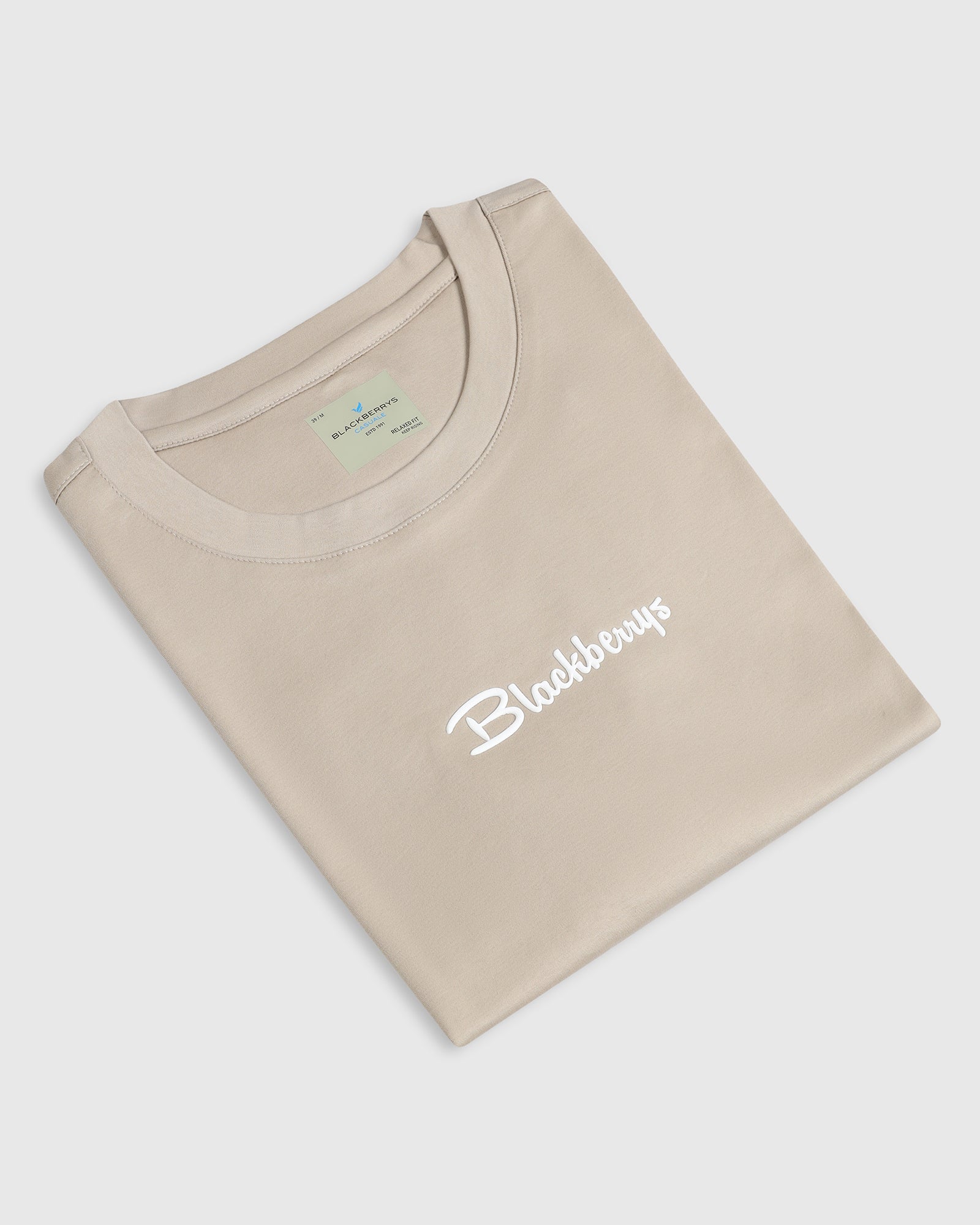Beige Crew Neck Solid T-Shirt - Toss