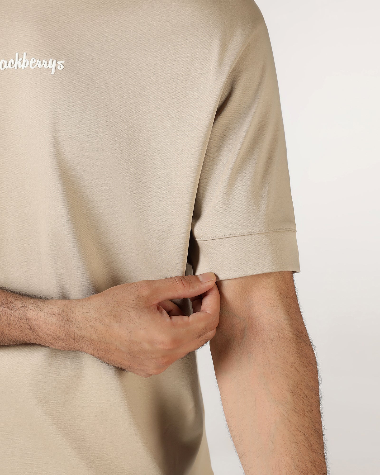 Beige Crew Neck Solid T-Shirt - Toss