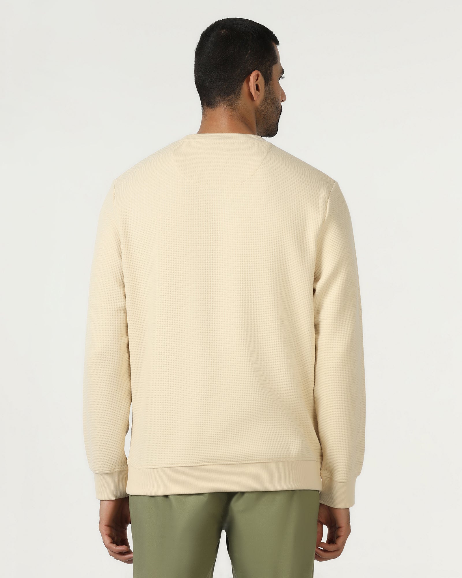 Beige Crew Neck Textured Sweatshirt - Pan