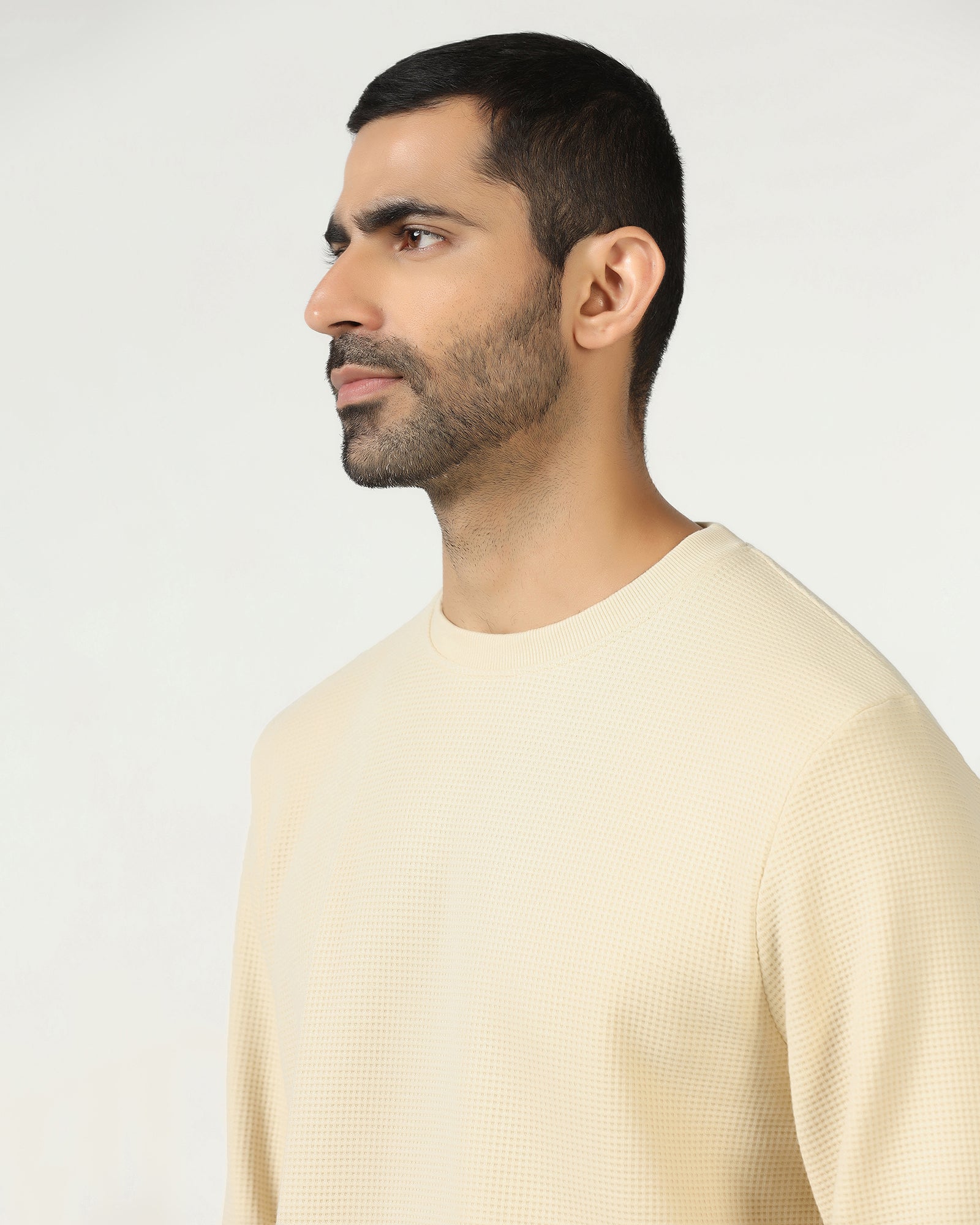 Beige Crew Neck Textured Sweatshirt - Pan